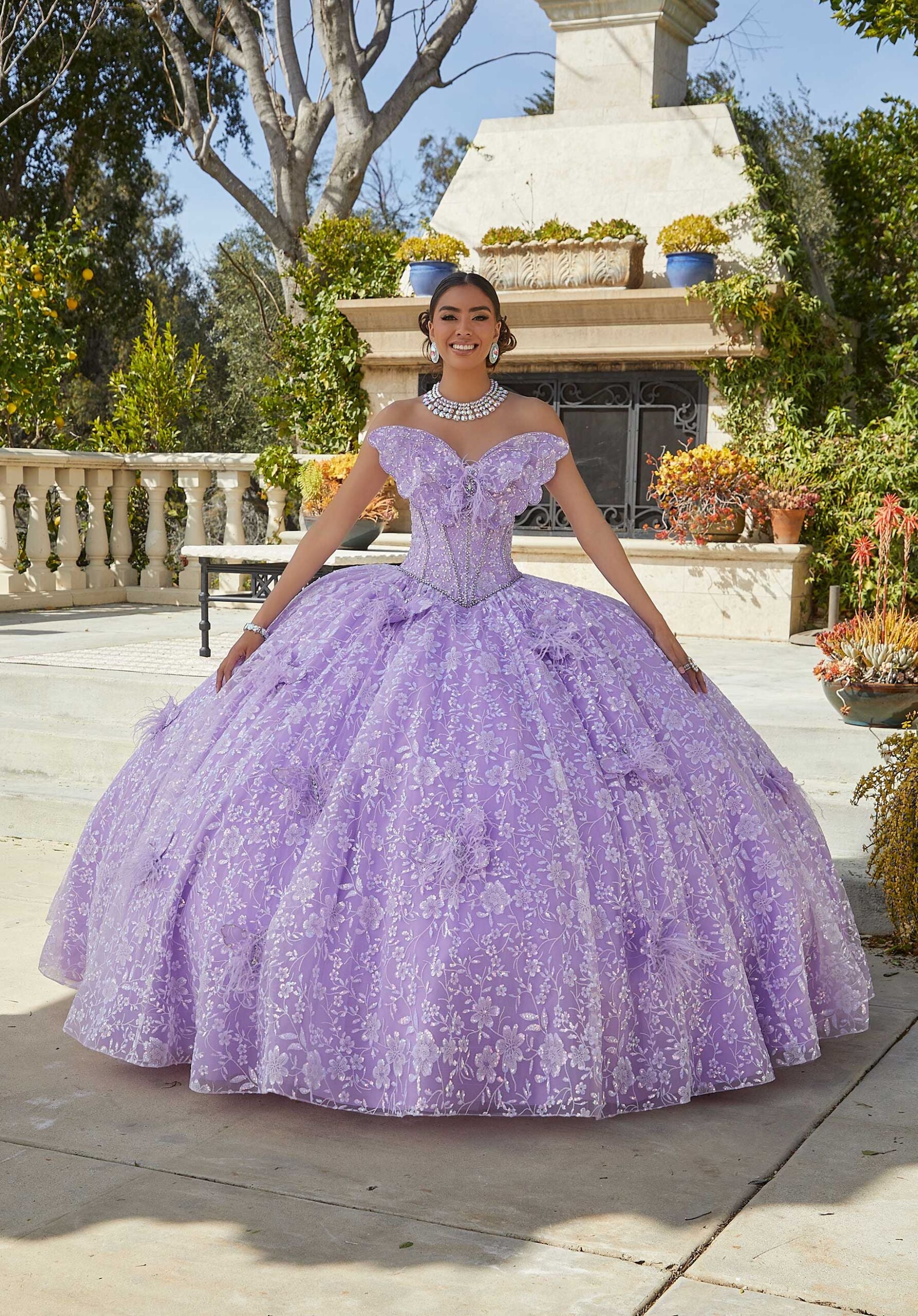 Pattern Sequin and Glitter Butterfly Quinceañera Dress