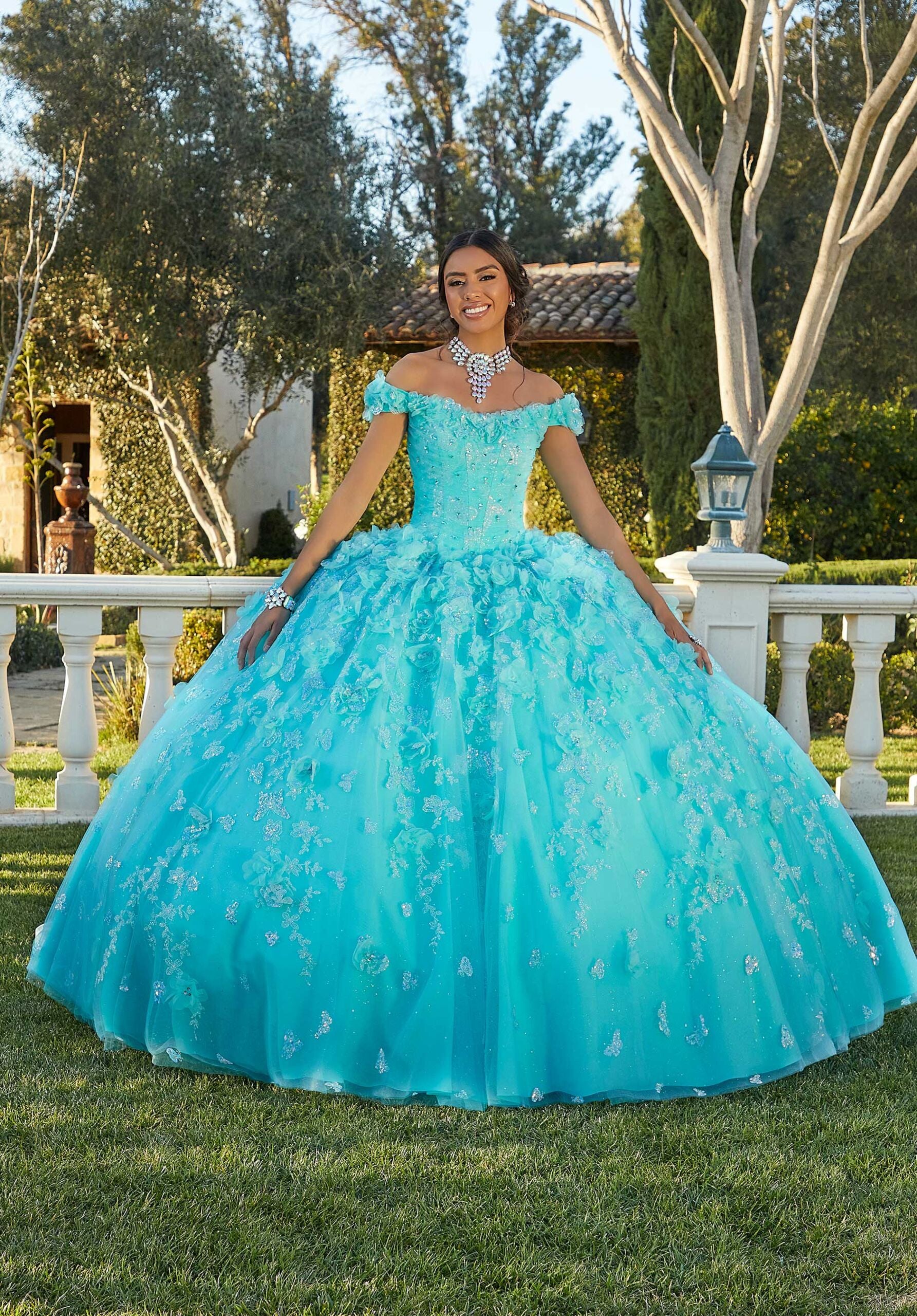 Off The Shoulder Patterned Sequin Tulle Quinceañera Dress