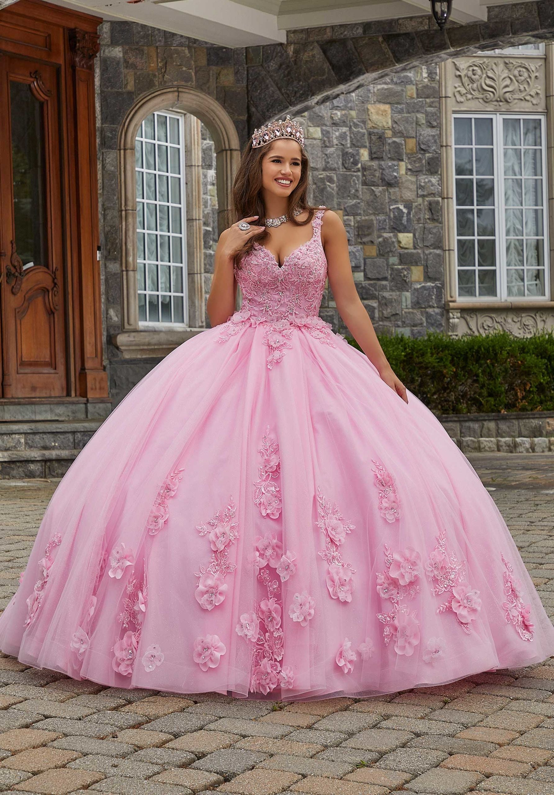 Two-Piece Quinceañera Dress with Floral Appliqués