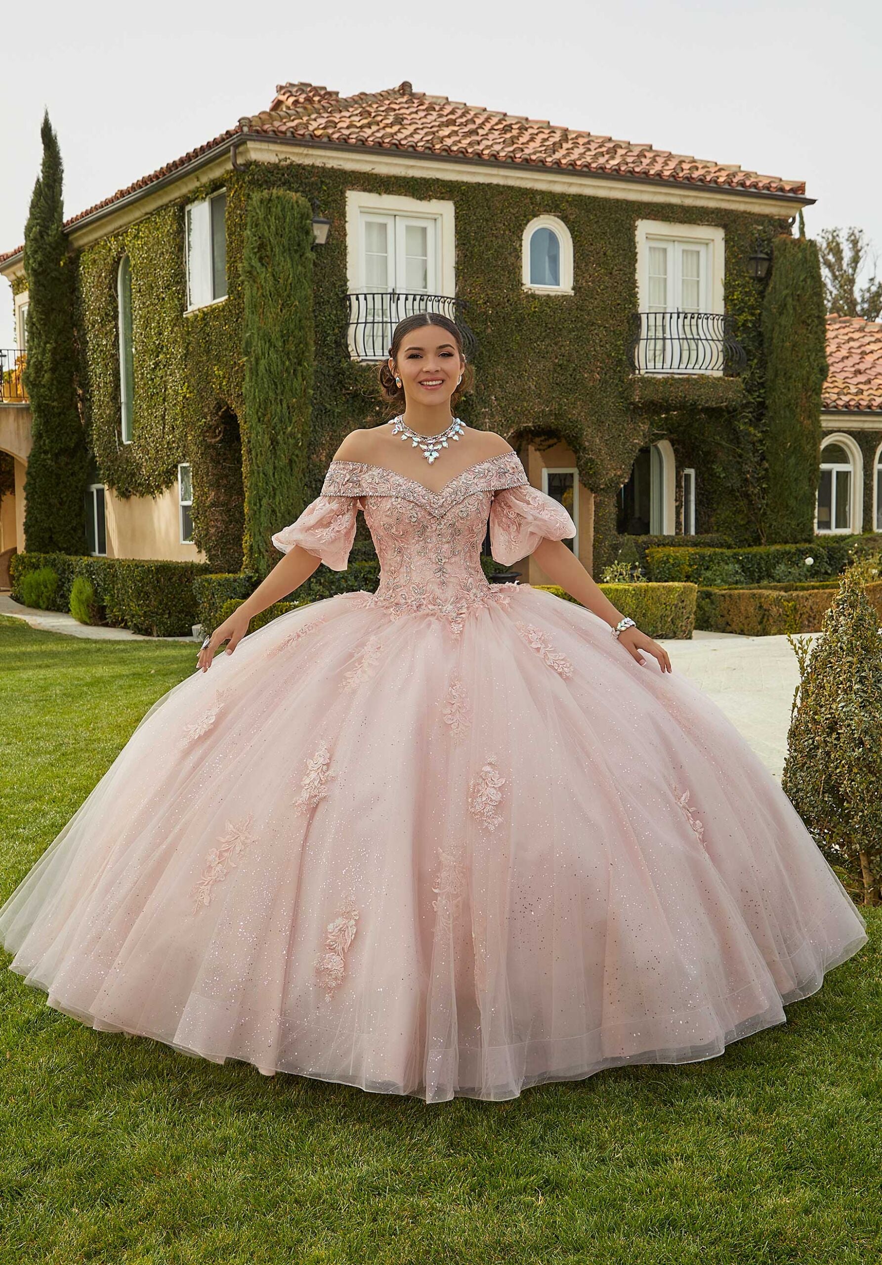 Glitter Tulle Quinceañera Dress with Glitter Lace Appliqués