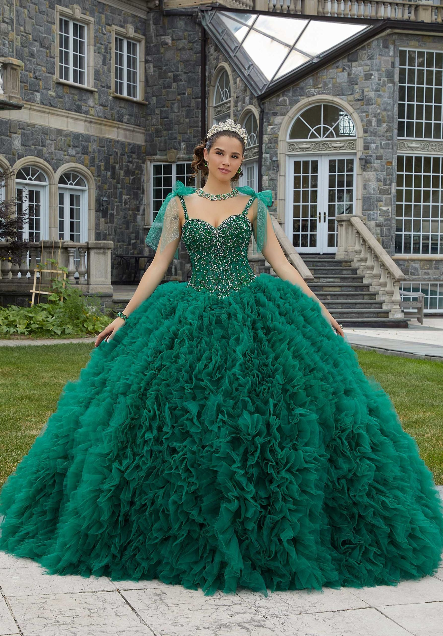 Crystal Beaded Ruffled Quinceañera Dress