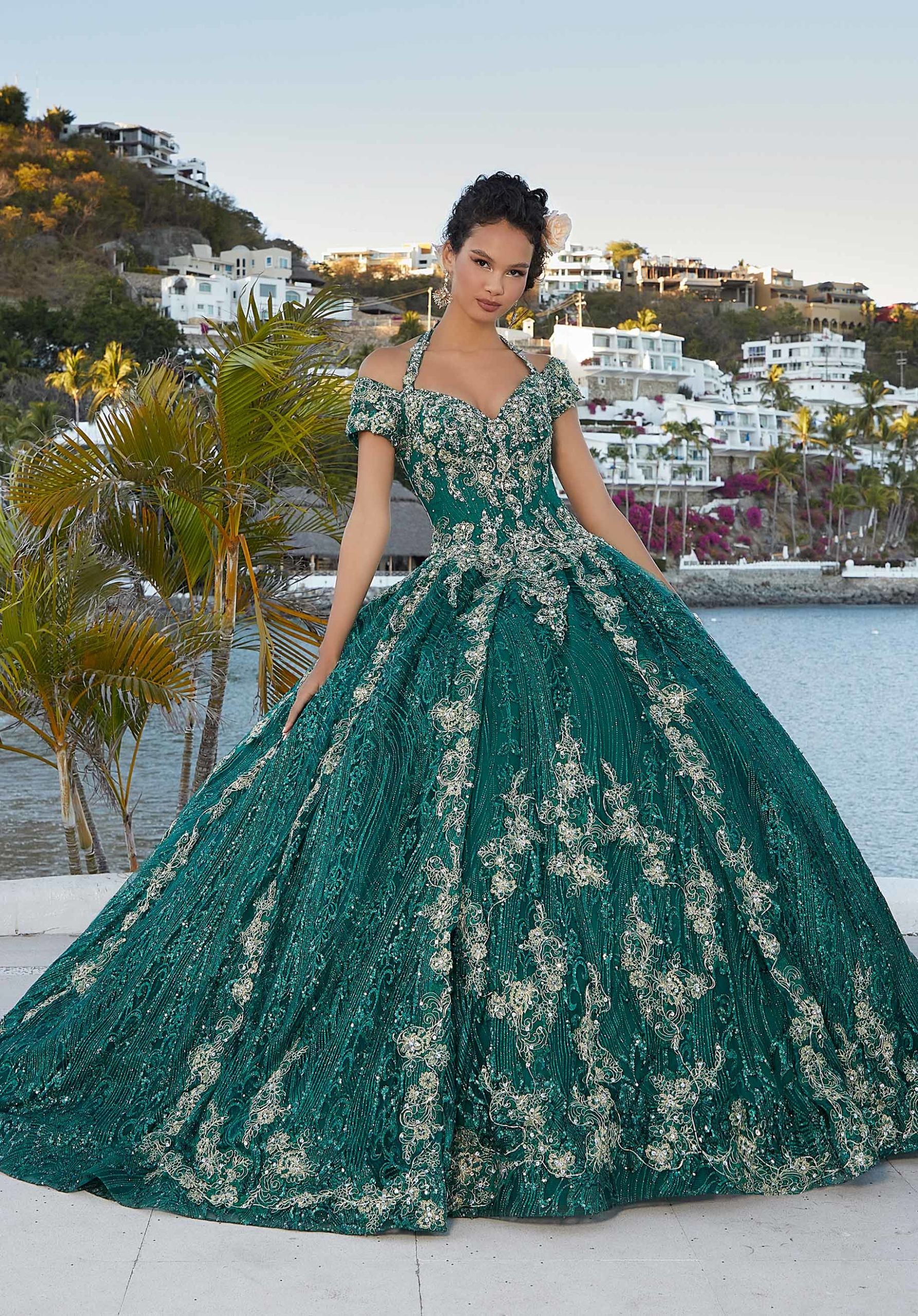 Patterned Sparkle Tulle Quinceañera Dress