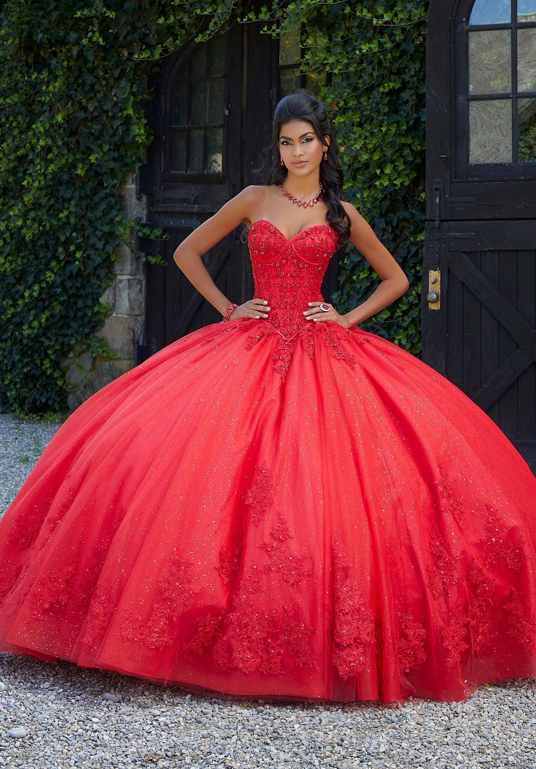 Crystal Beaded Lace on Sparkle Tulle Quinceañera Dress