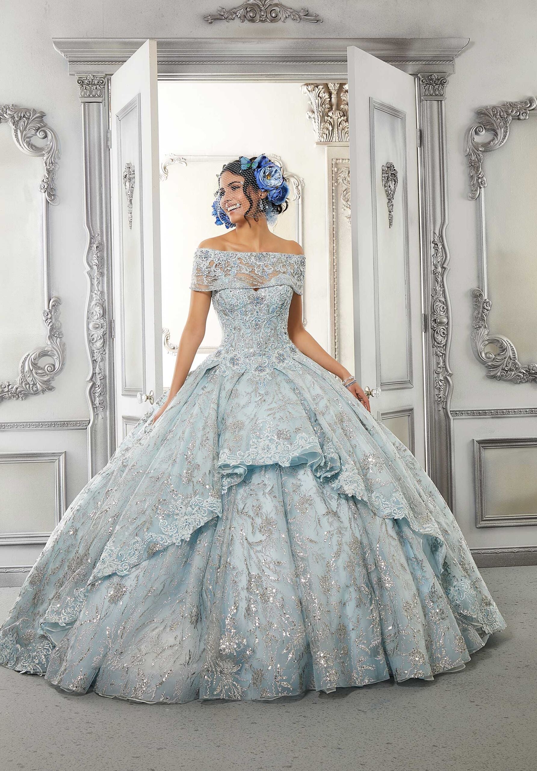Embroidered Lace High Low Quinceañera Dress