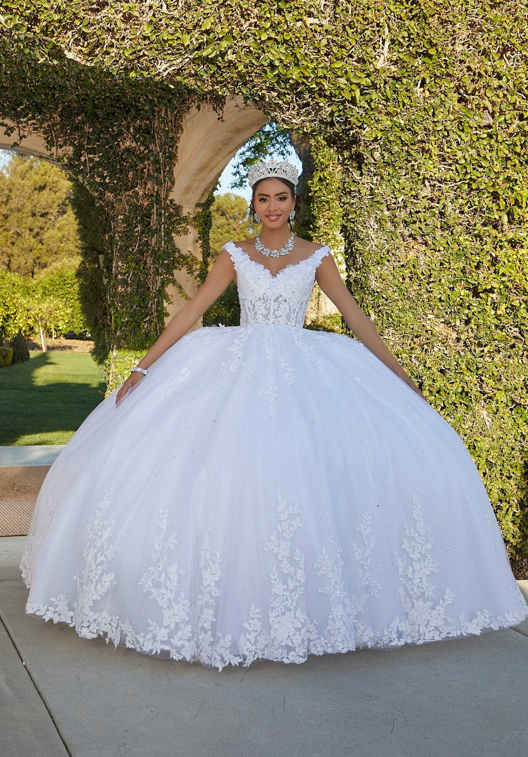 Floral Lace Quinceañera Dress with Crystal Beading