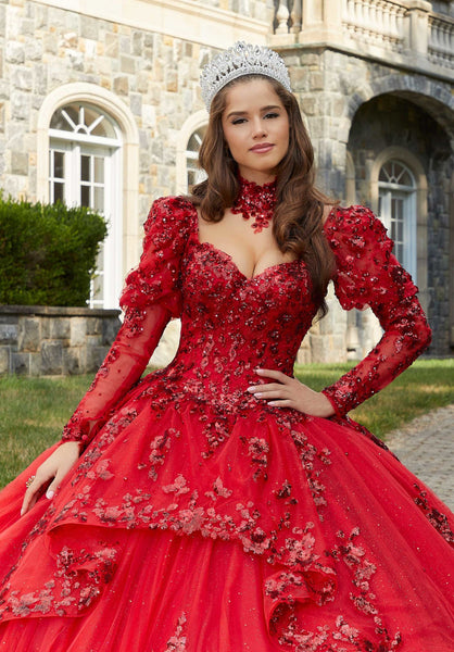 Sparkle Tulle Quinceañera Dress with Long Pouf Sleeves – Elegant Bride and  Quinceanera