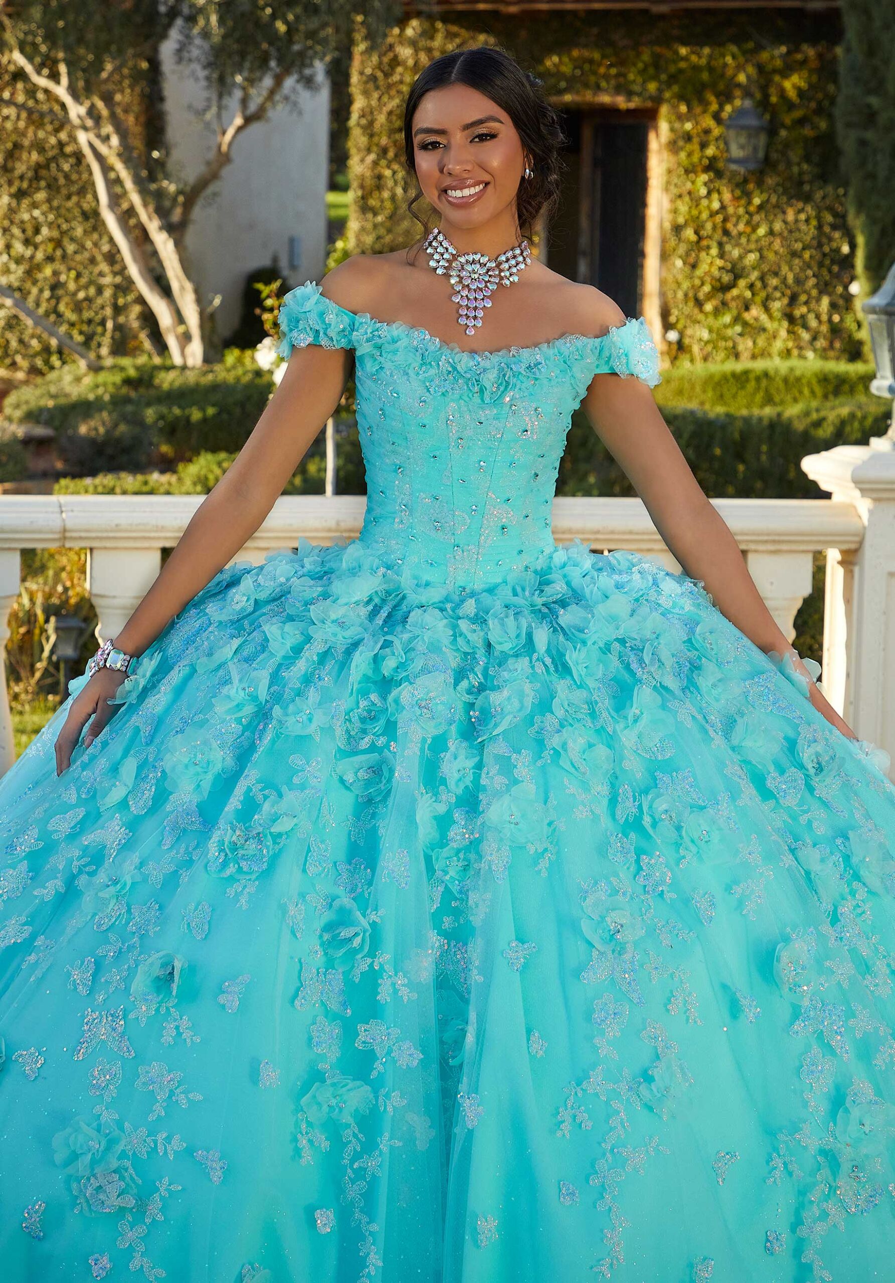 Off The Shoulder Patterned Sequin Tulle Quinceañera Dress