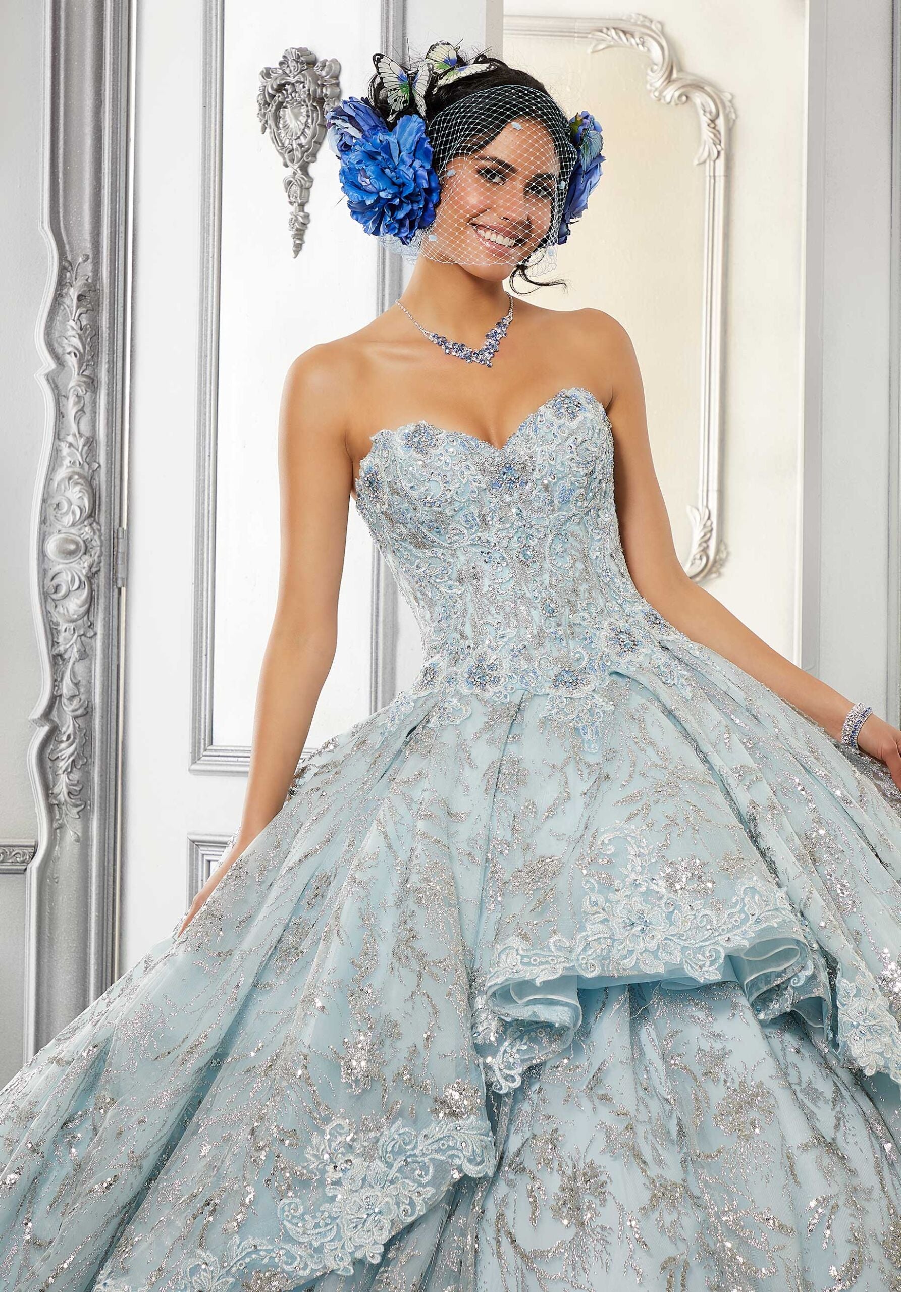Embroidered Lace High Low Quinceañera Dress