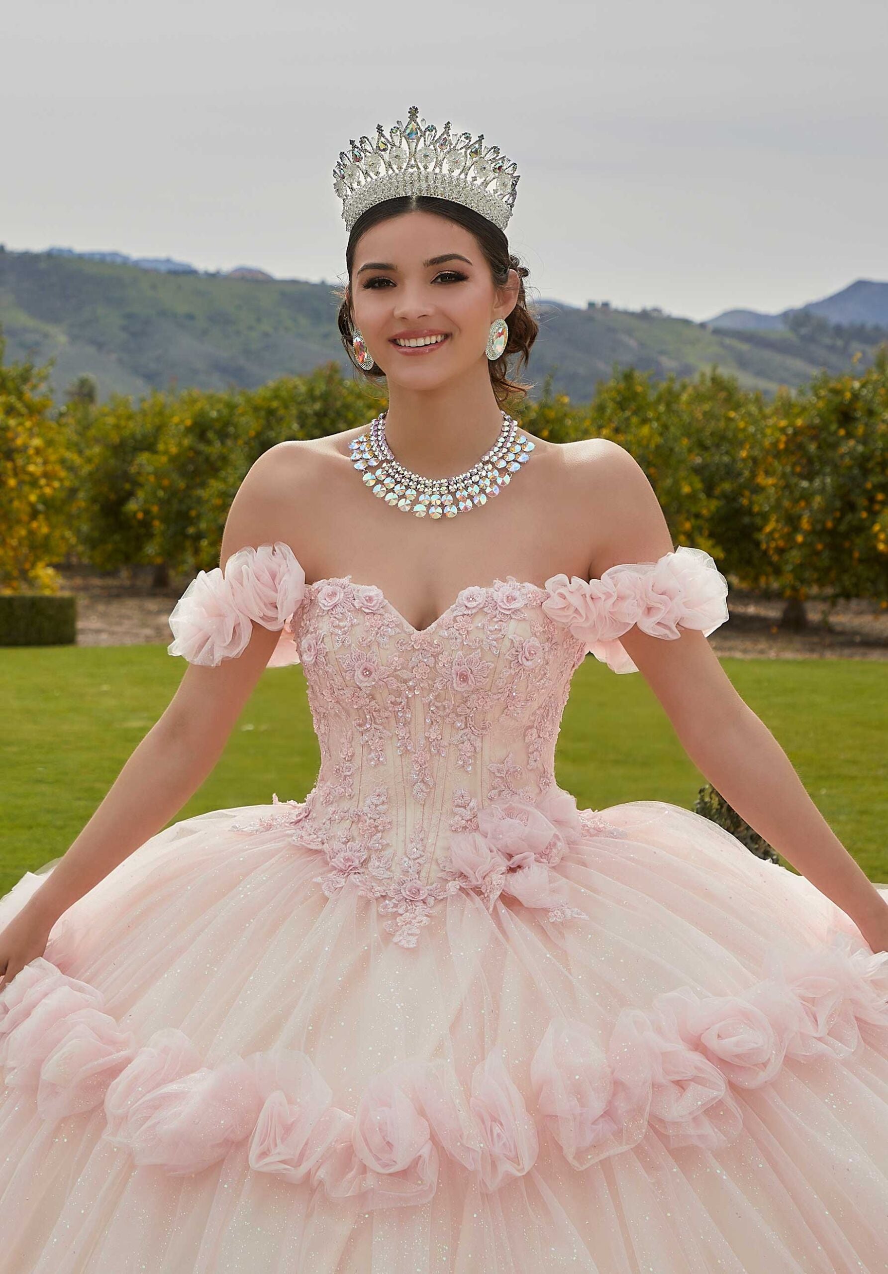 Glitter Tulle Quinceañera Dress with Glitter Lace Appliqués
