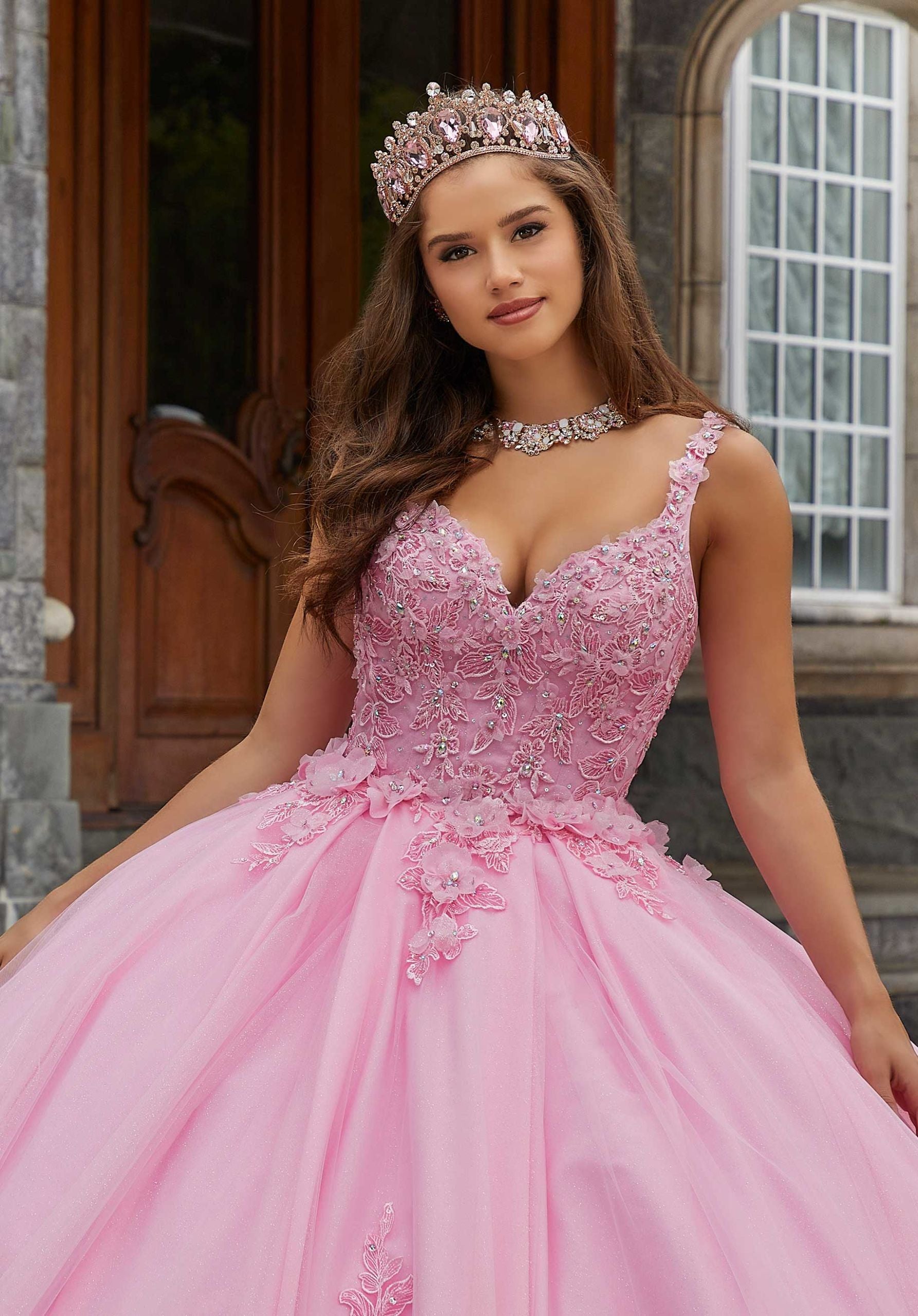 Two-Piece Quinceañera Dress with Floral Appliqués