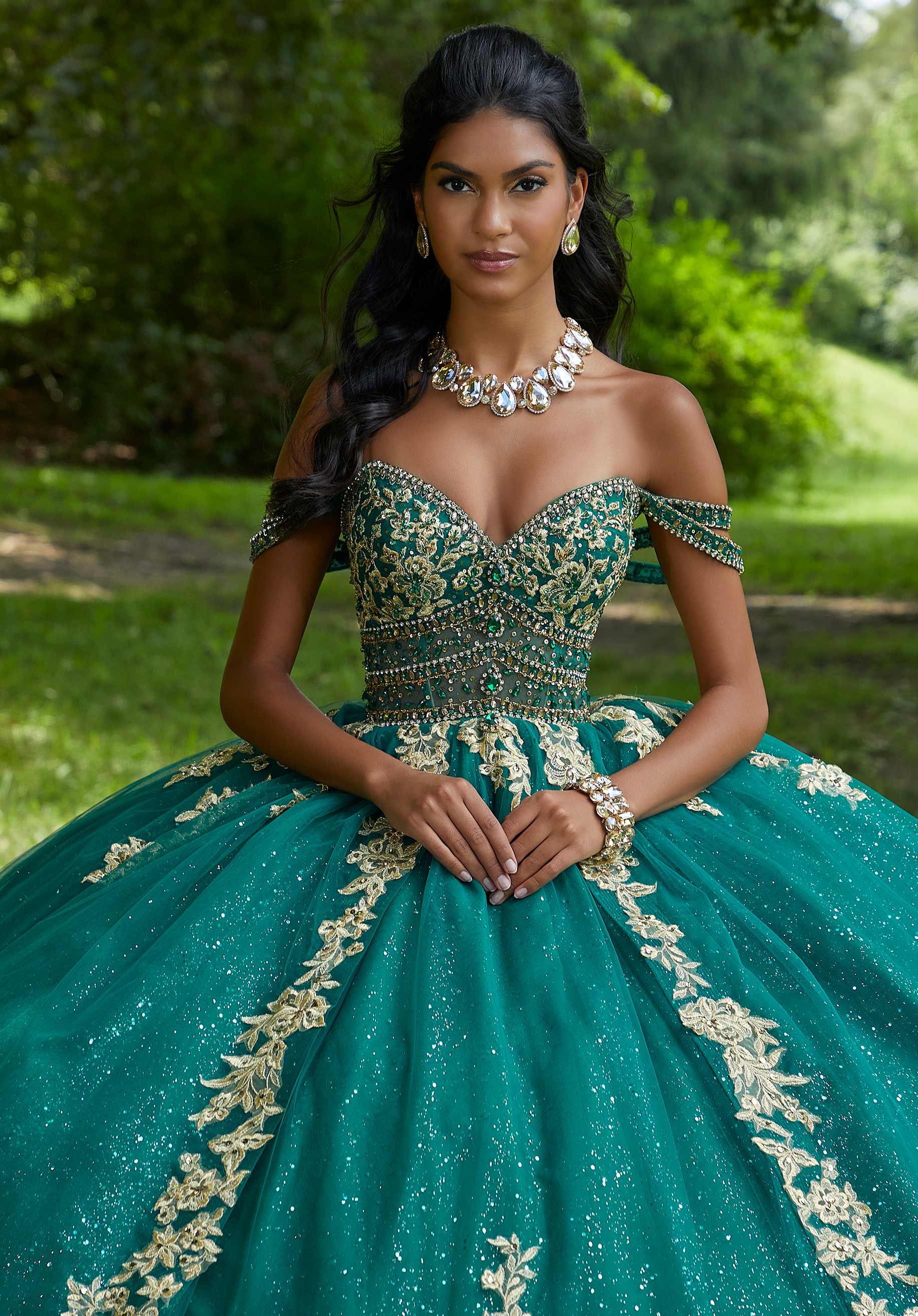 Rhinestone Waist Quinceañera Dress with Back Bow