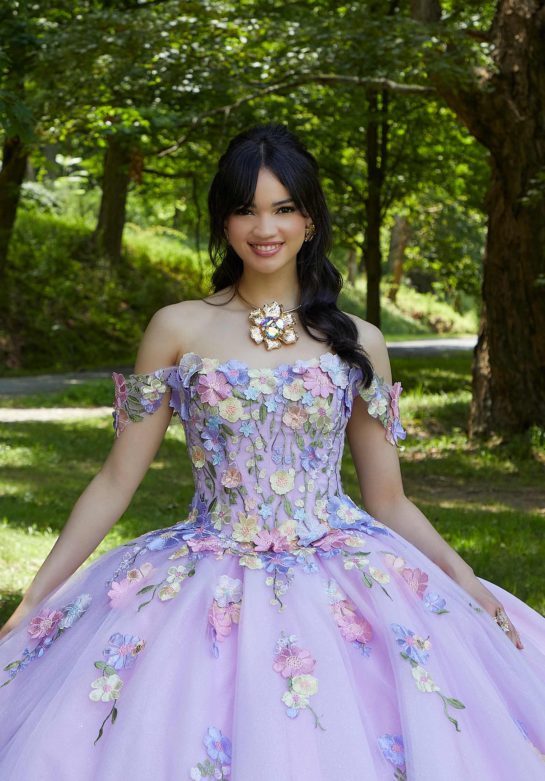 Multicolor Floral Embroidered Quinceañera Dress