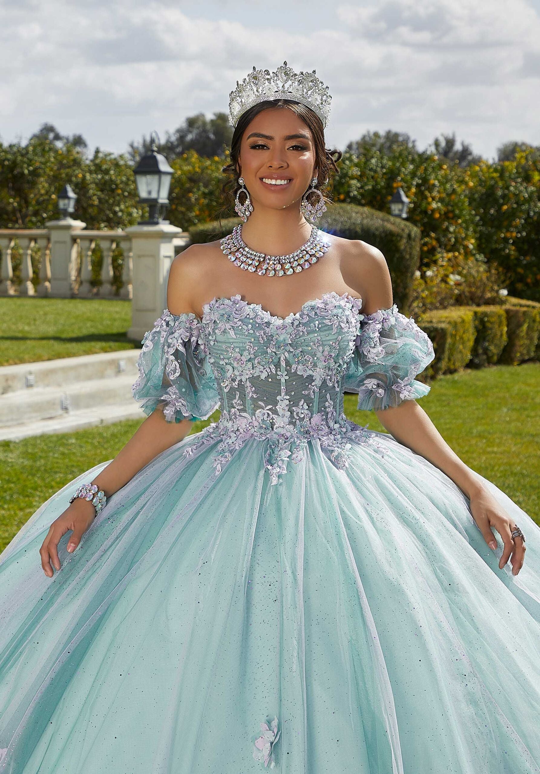 Three-Dimensional Floral Quinceañera Dress with Corset Bodice