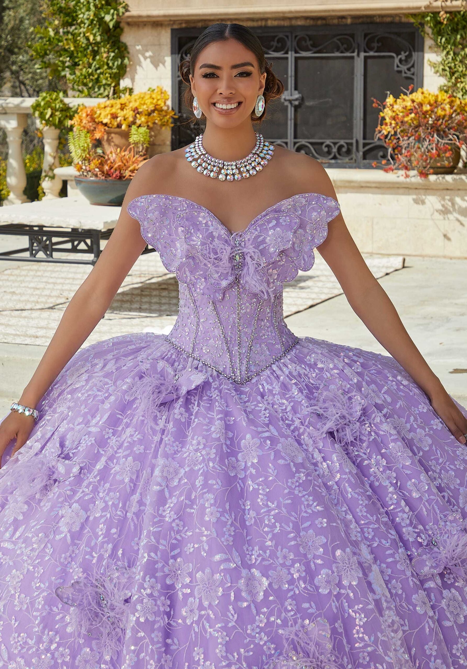 Pattern Sequin and Glitter Butterfly Quinceañera Dress