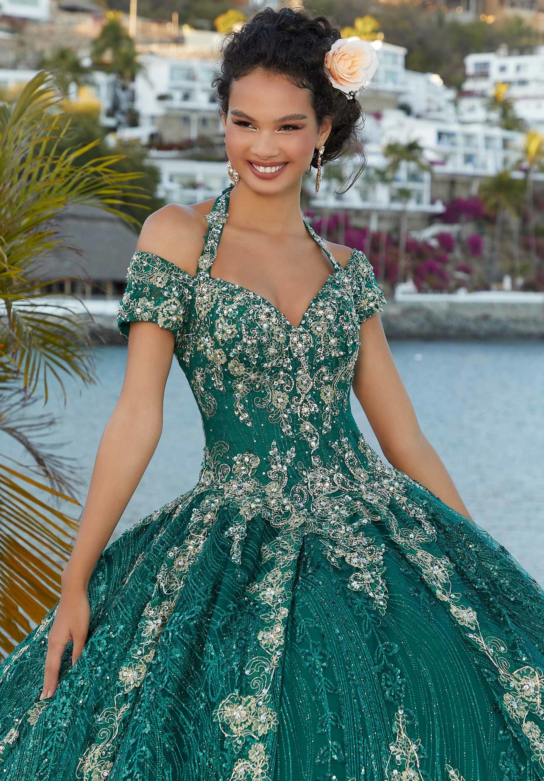 Patterned Sparkle Tulle Quinceañera Dress