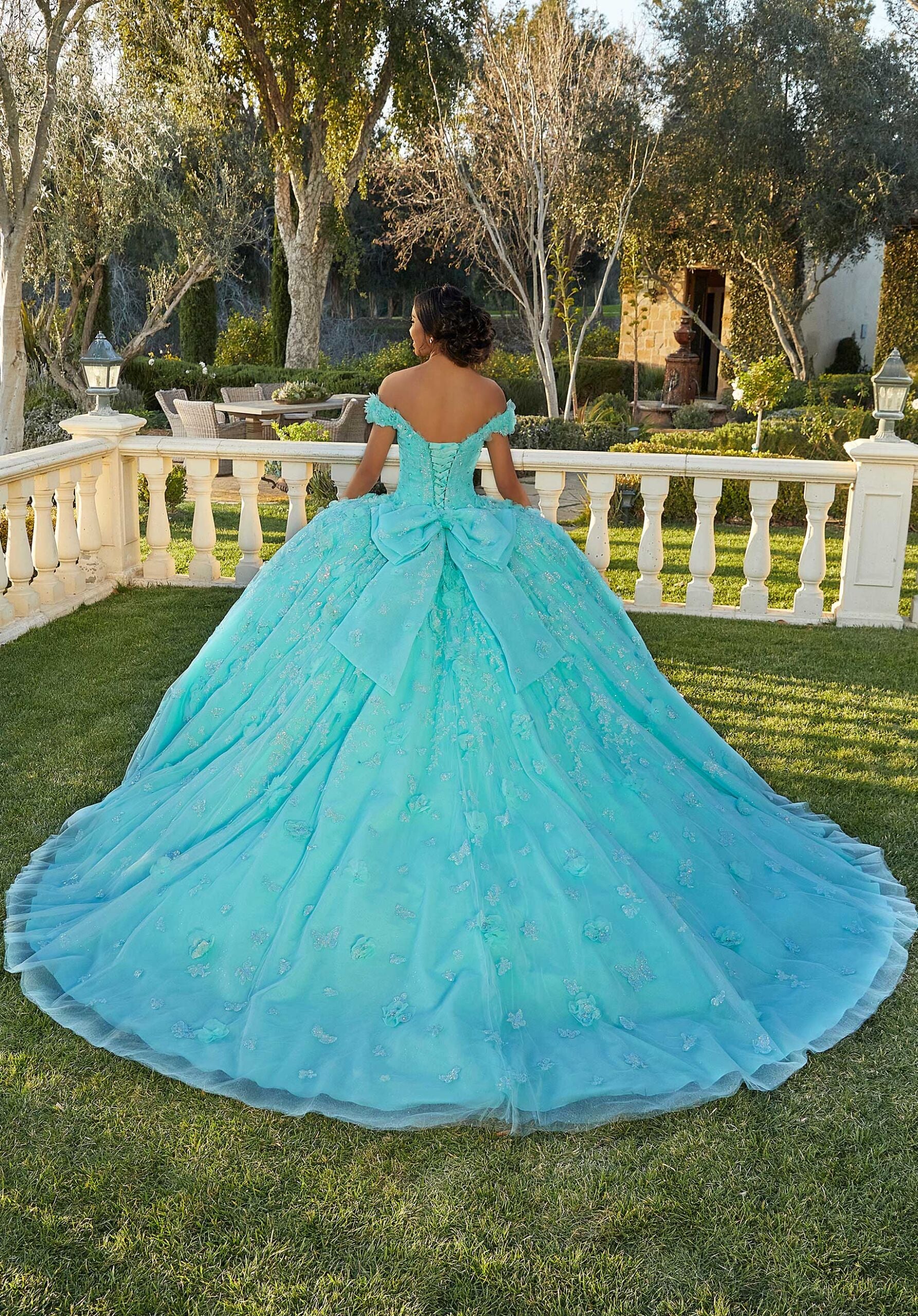 Off The Shoulder Patterned Sequin Tulle Quinceañera Dress