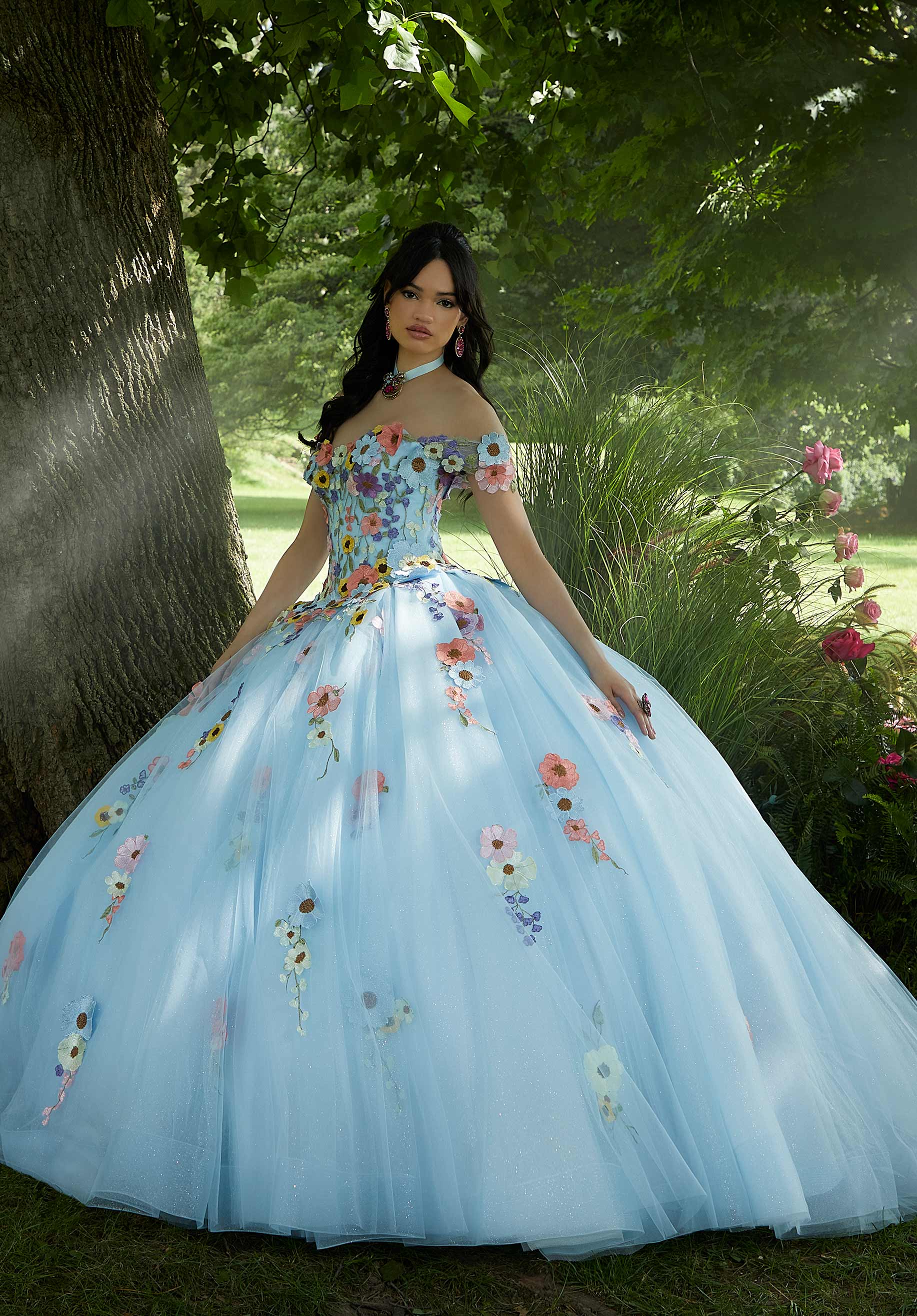 Multicolor Floral Embroidered Quinceañera Dress