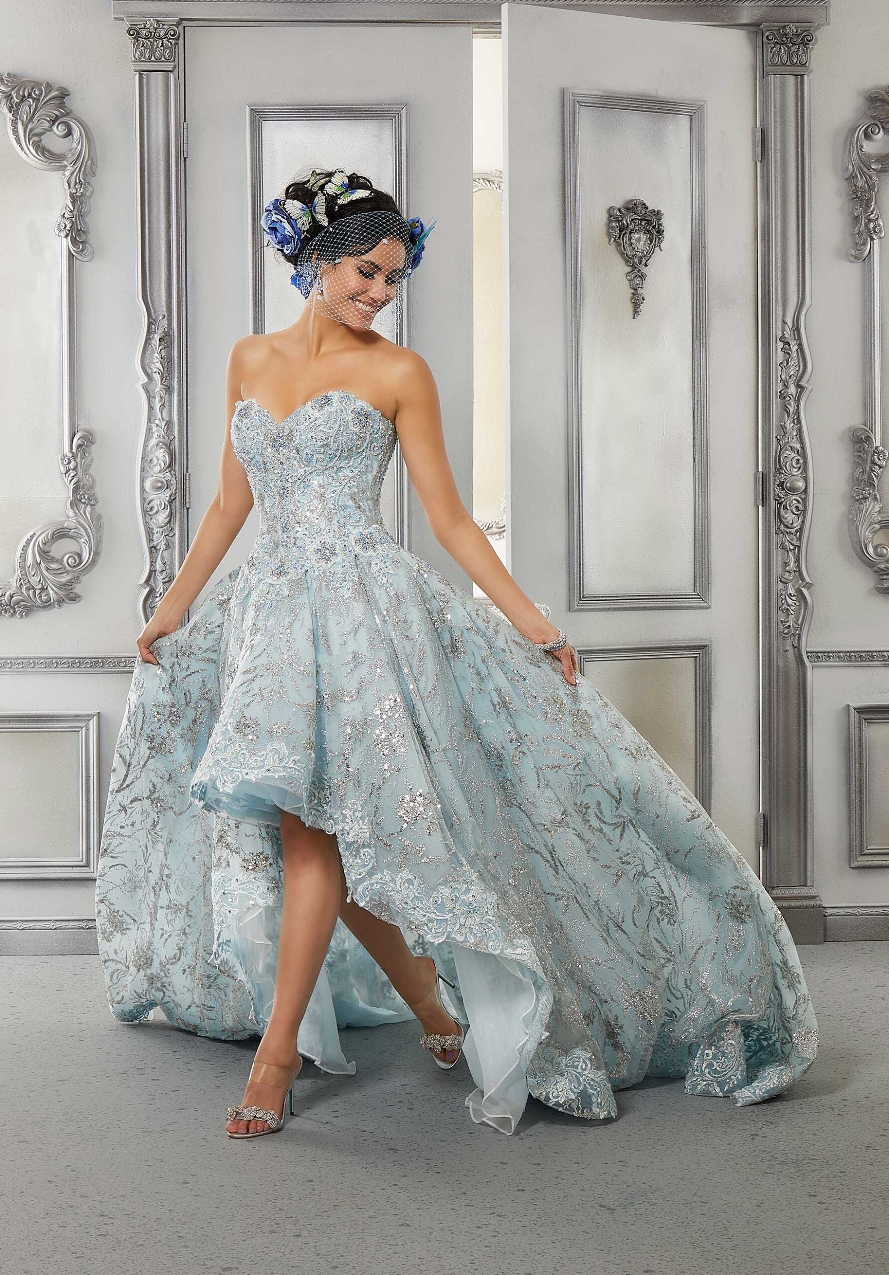 Embroidered Lace High Low Quinceañera Dress