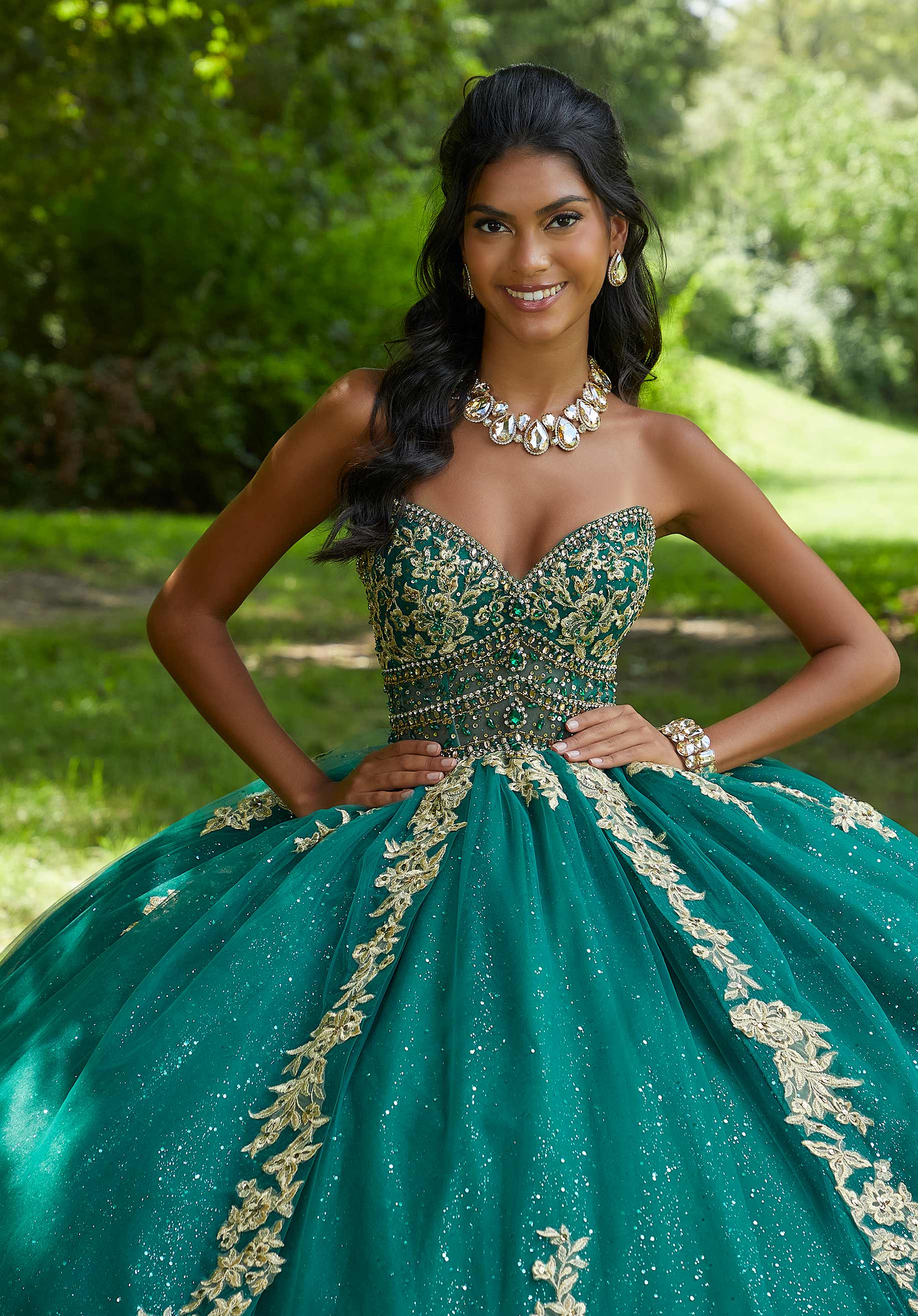Rhinestone Waist Quinceañera Dress with Back Bow