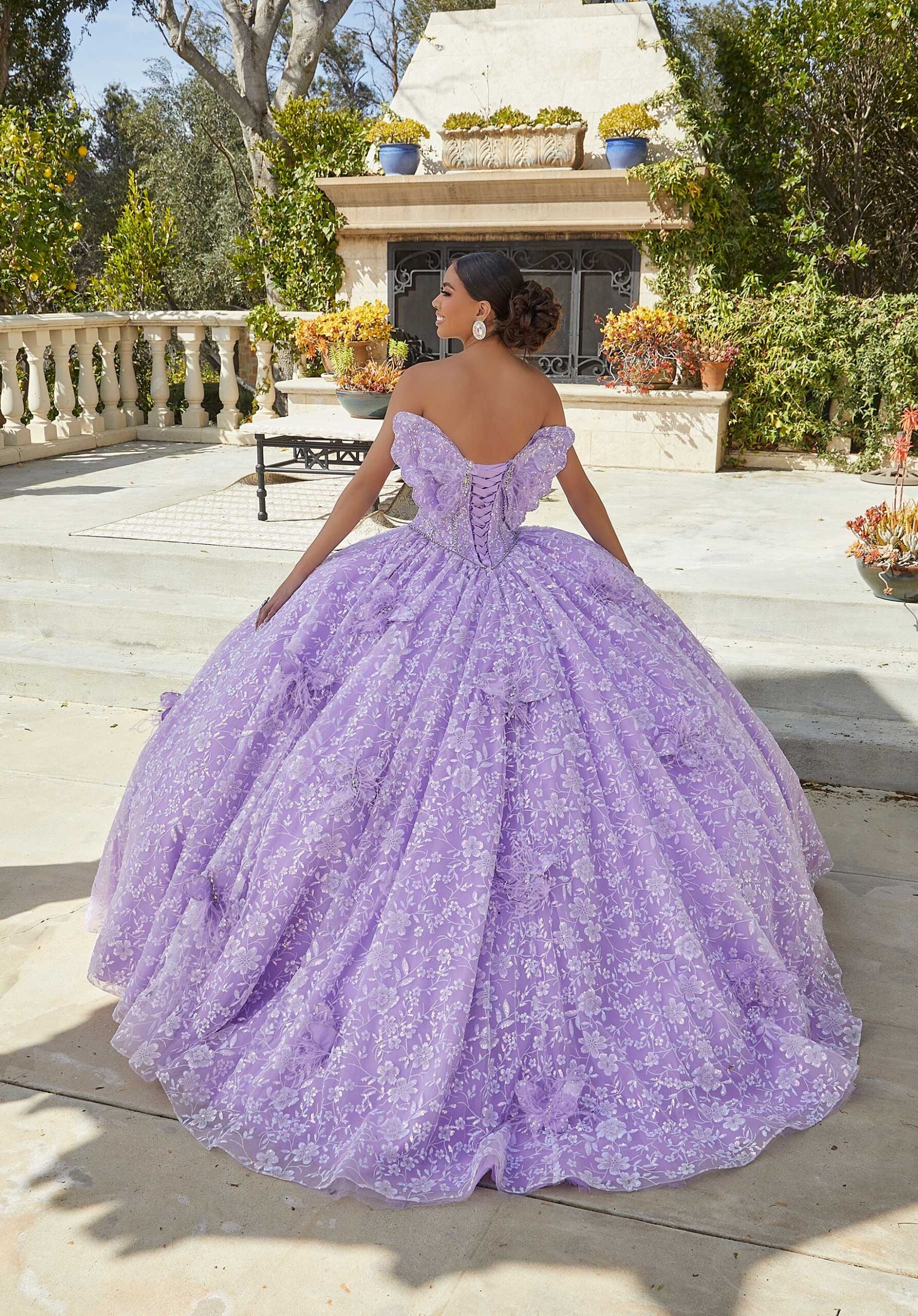 Pattern Sequin and Glitter Butterfly Quinceañera Dress