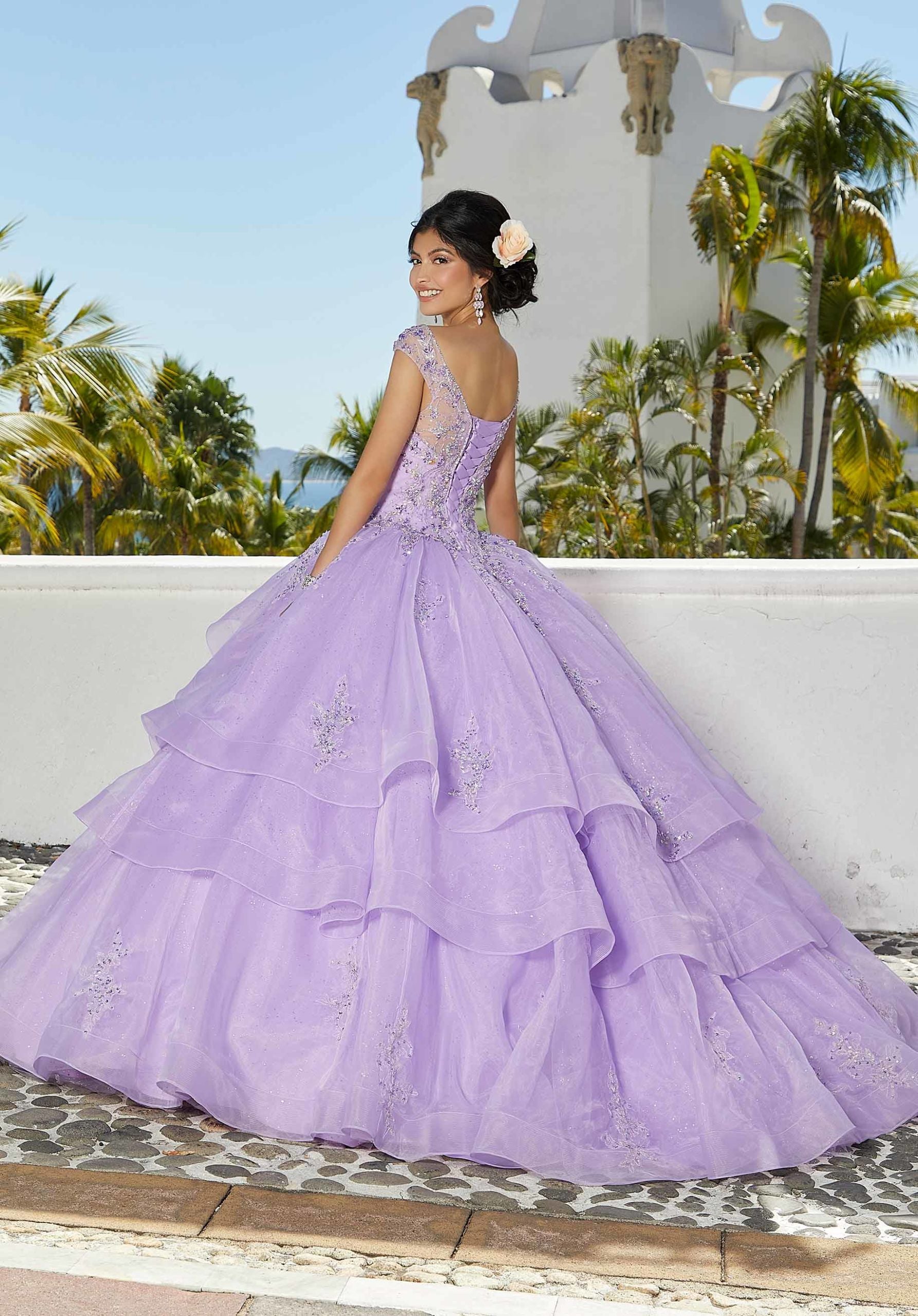 Organza Quinceañera Dress with Rhinestone and Crystal Beaded Embroidery