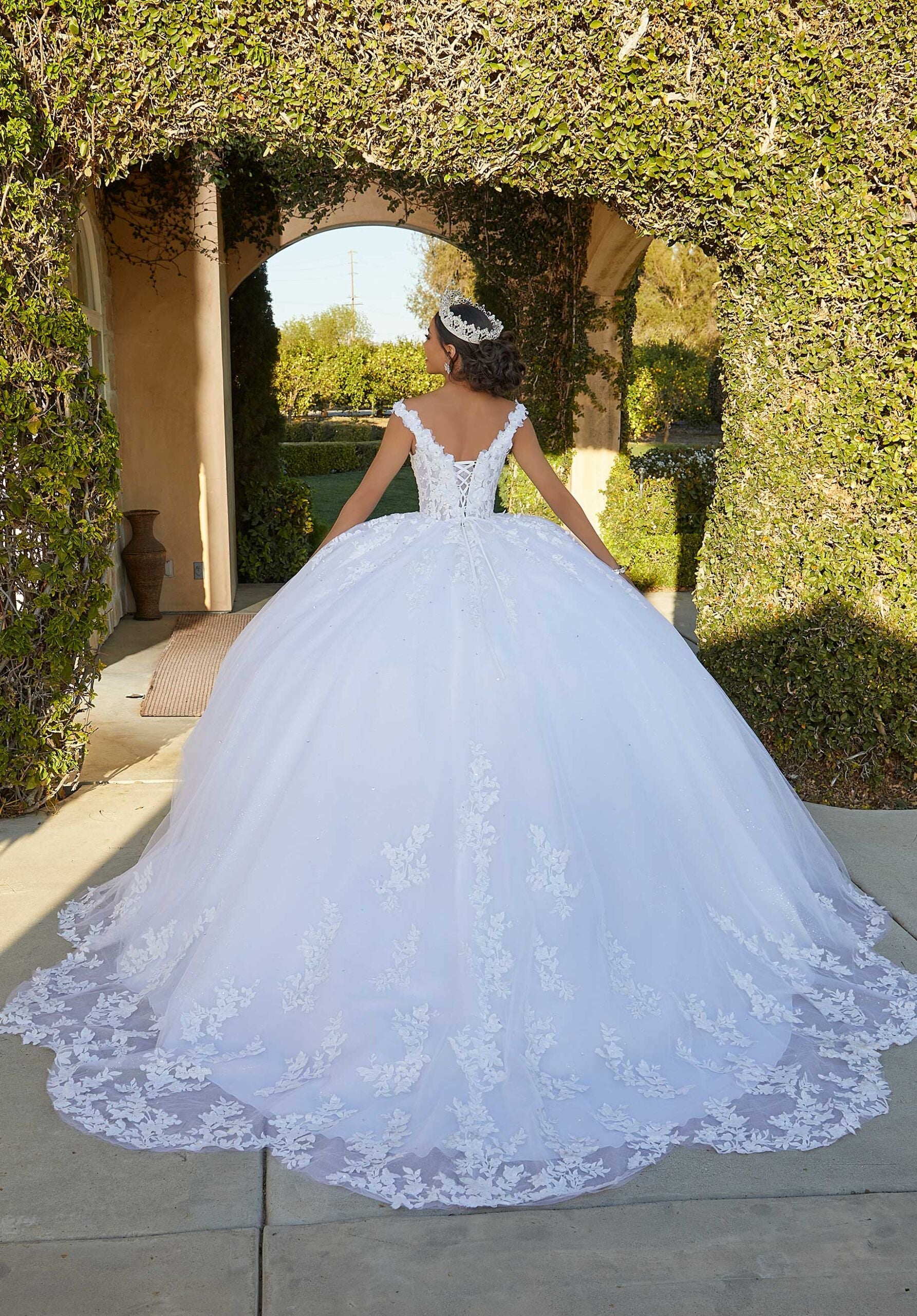 Floral Lace Quinceañera Dress with Crystal Beading