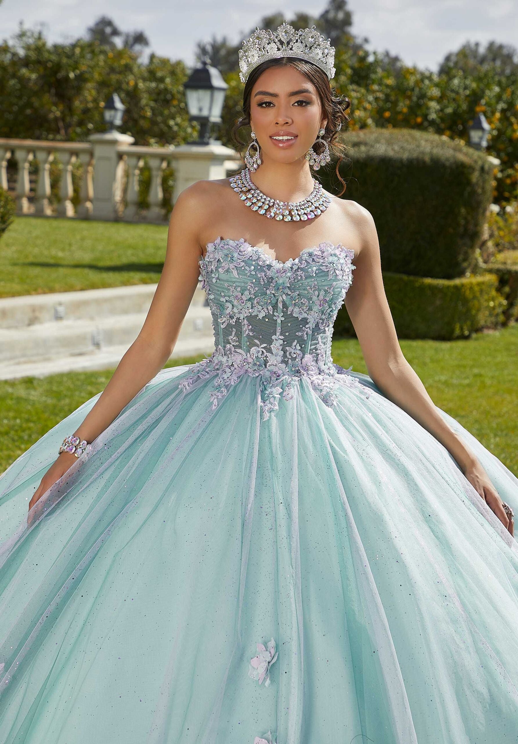 Three-Dimensional Floral Quinceañera Dress with Corset Bodice