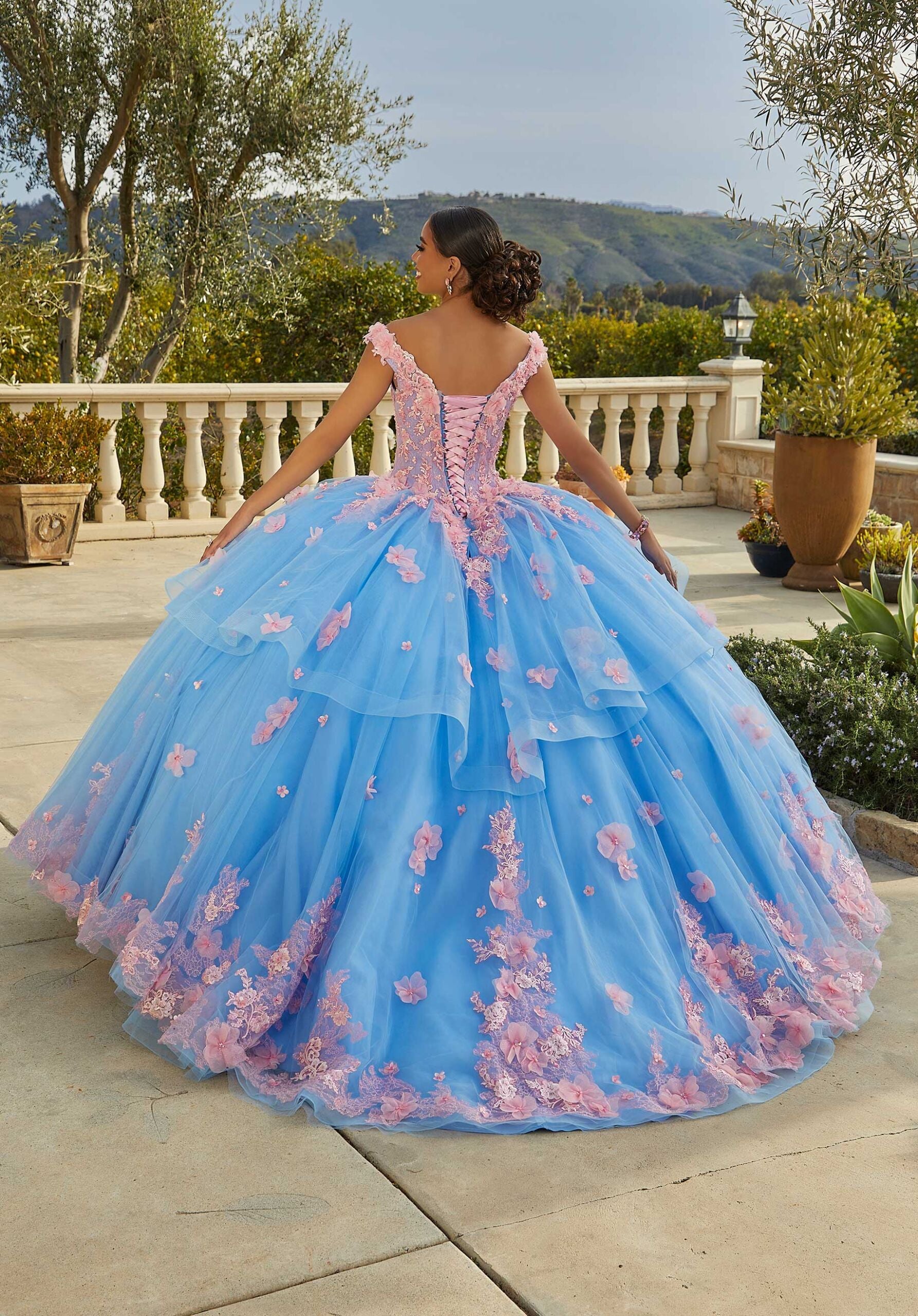 Contrasting Floral Applique Quinceañera Dress