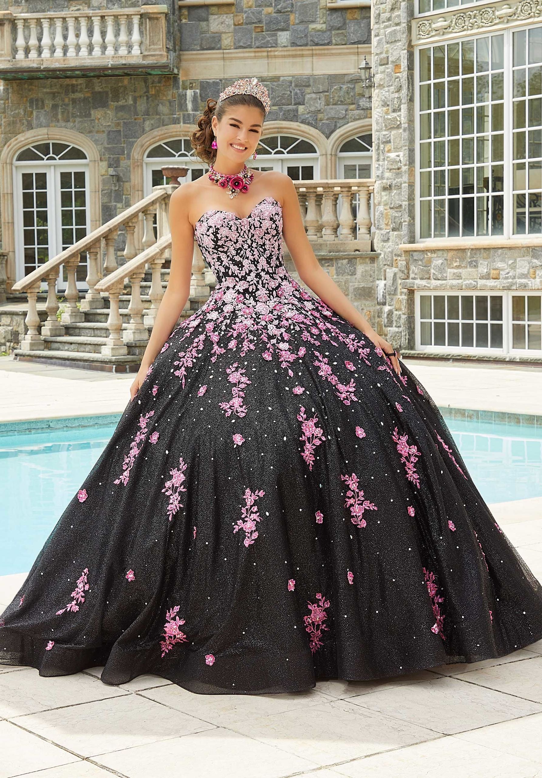 Contrasting Ombre Embroidered Quinceañera Dress