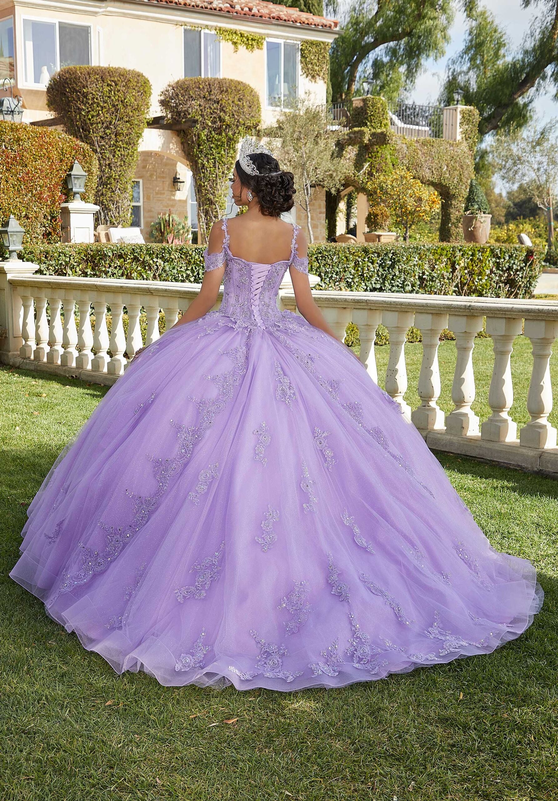 Chantilly Lace and Sparkle Tulle Quinceañera Dress