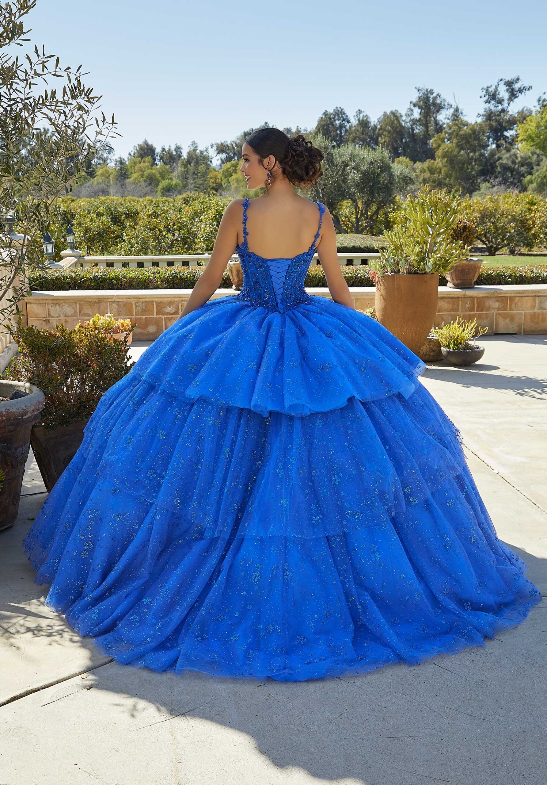 Tiered Printed Glitter Quineañera Dress