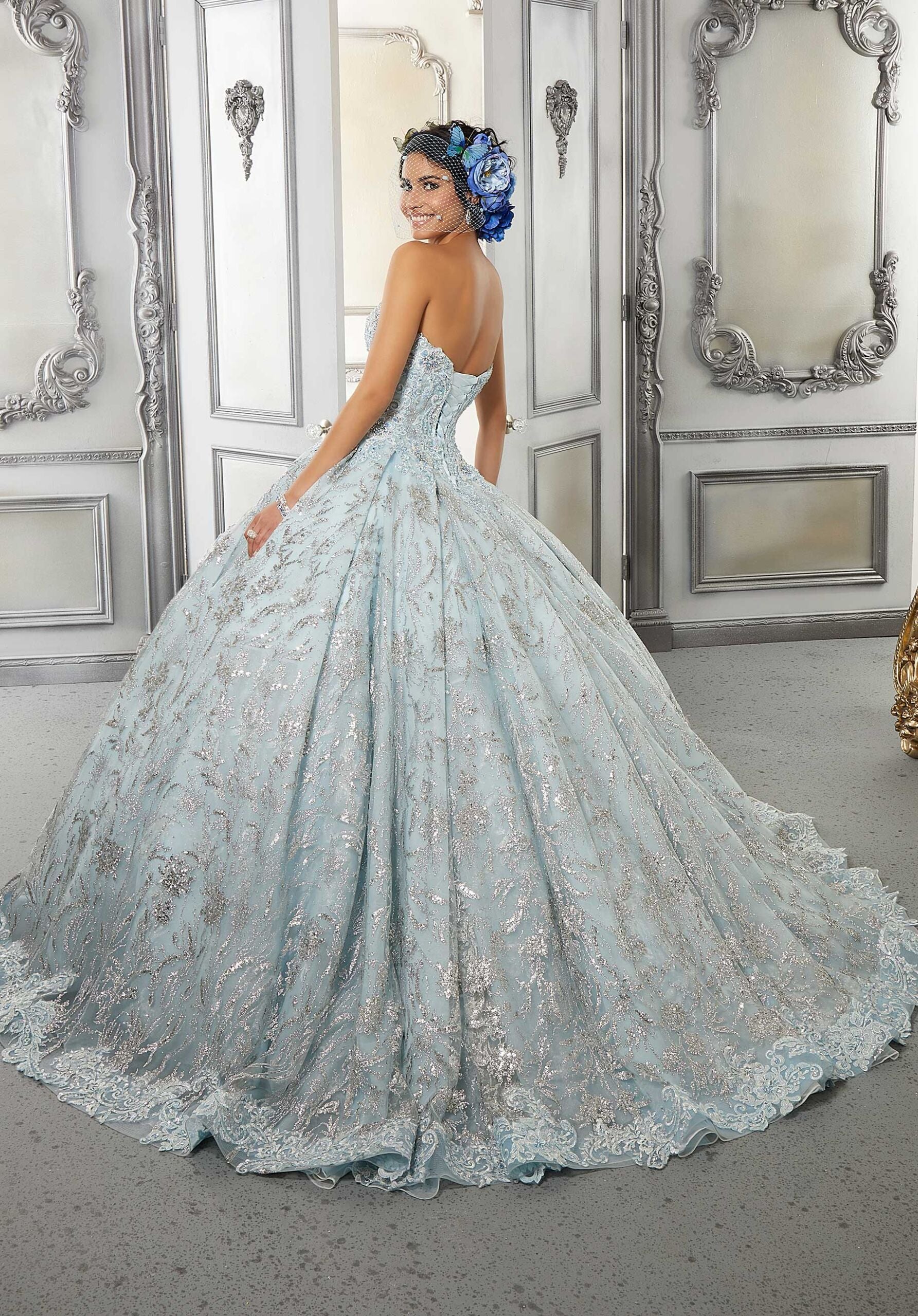 Embroidered Lace High Low Quinceañera Dress