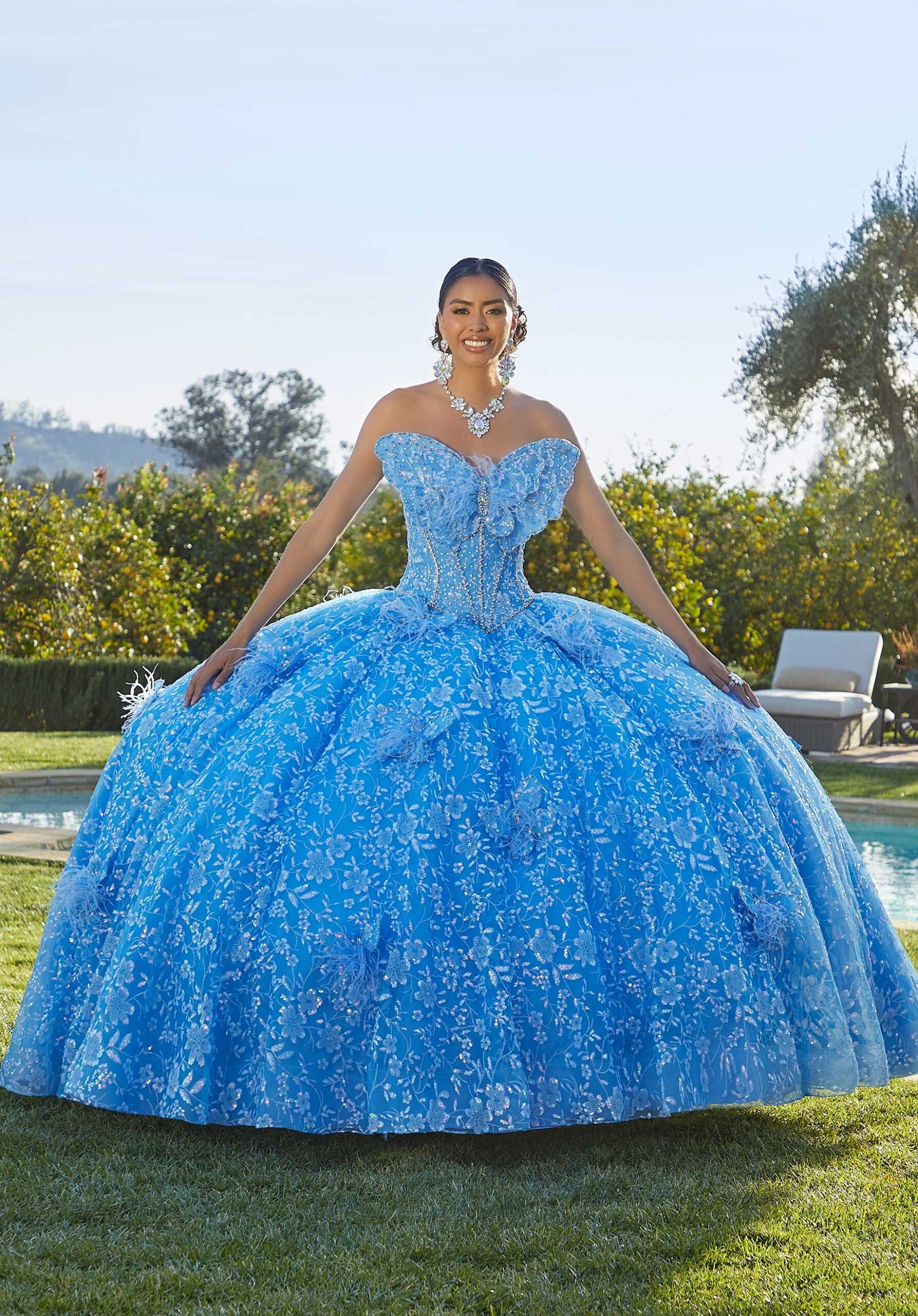 Pattern Sequin and Glitter Butterfly Quinceañera Dress