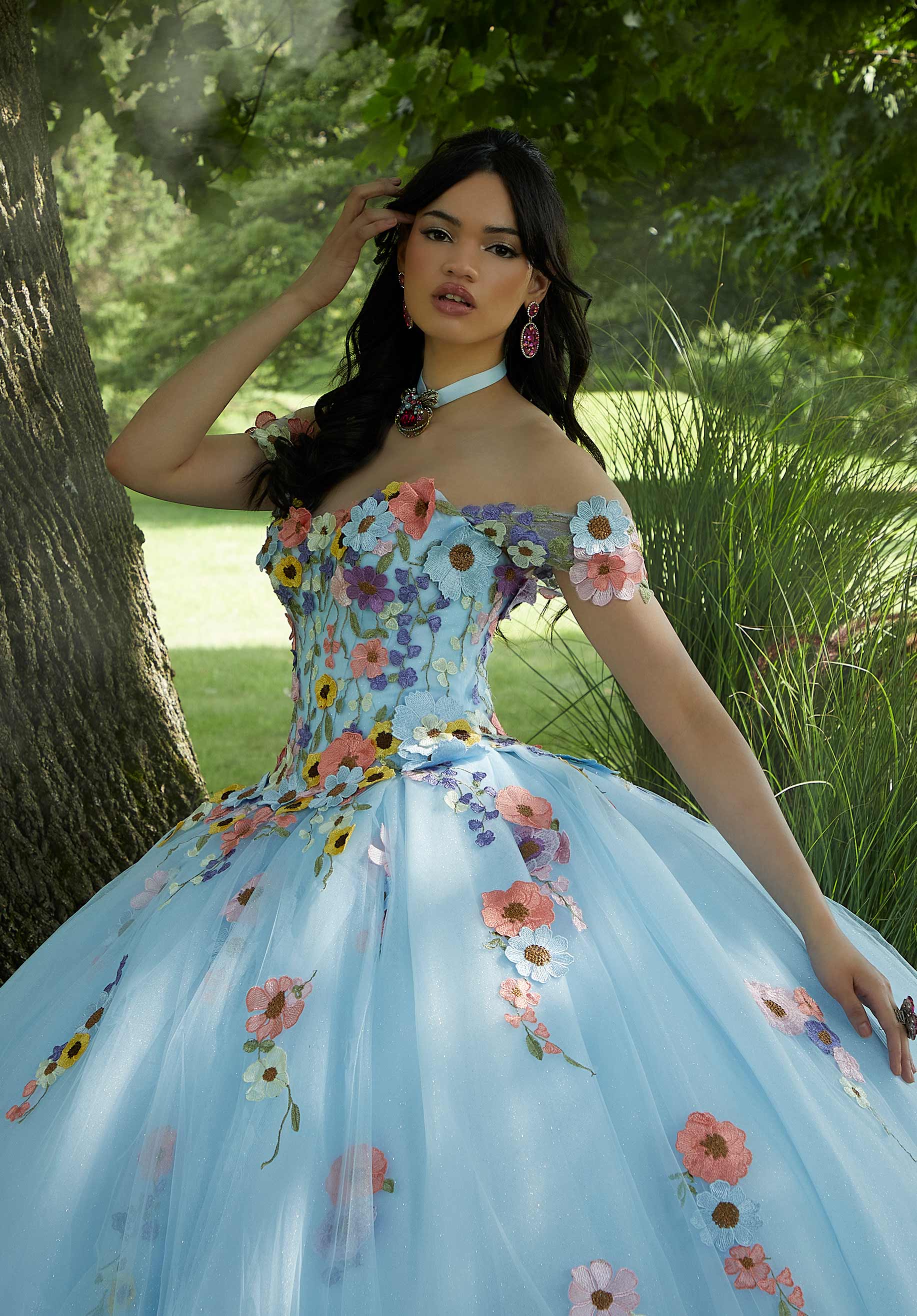 Multicolor Floral Embroidered Quinceañera Dress