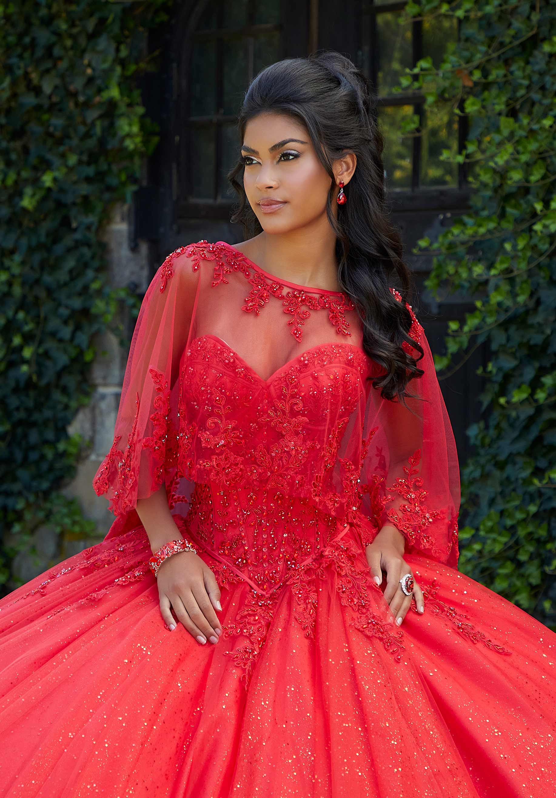 Crystal Beaded Lace on Sparkle Tulle Quinceañera Dress