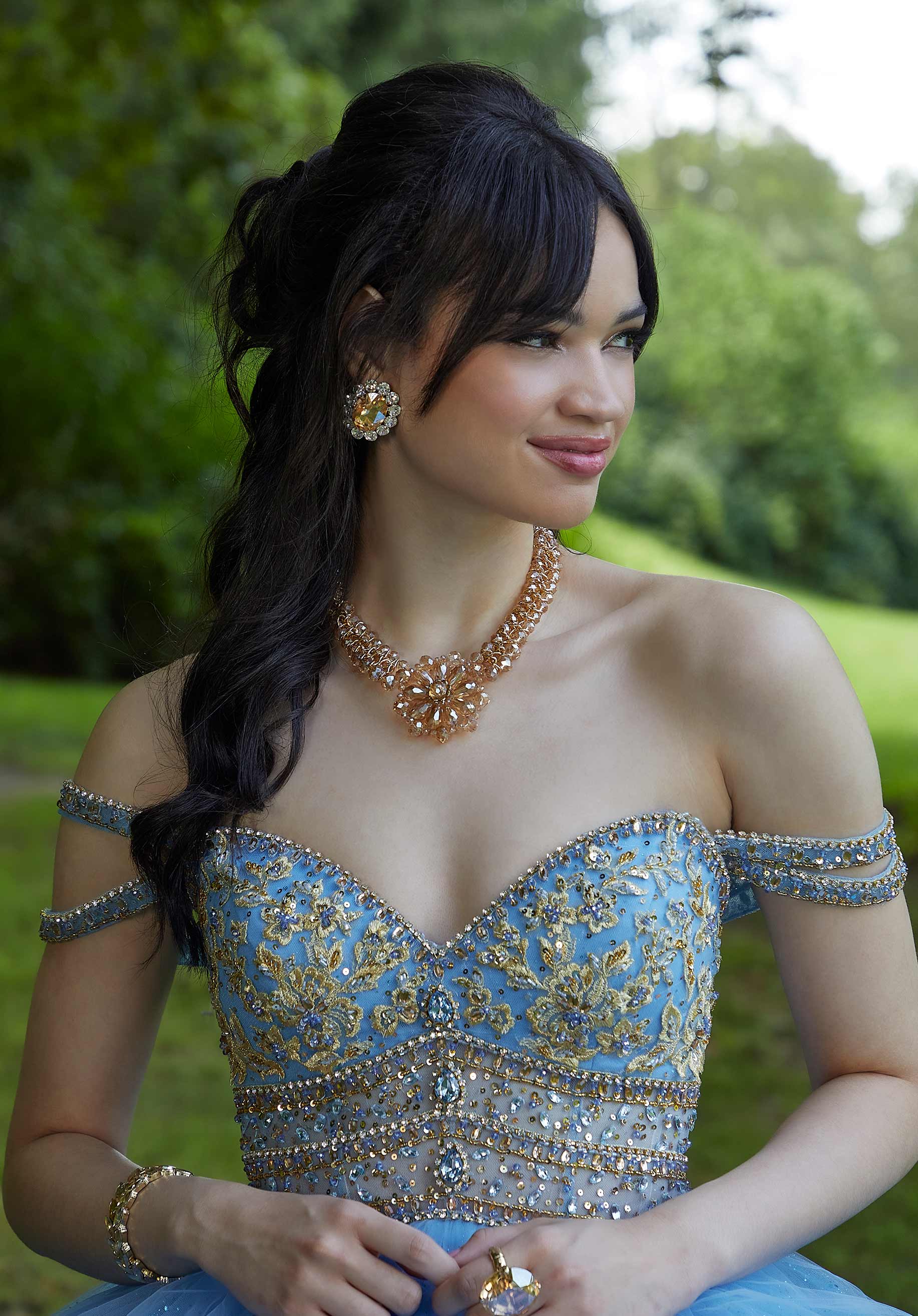 Rhinestone Waist Quinceañera Dress with Back Bow