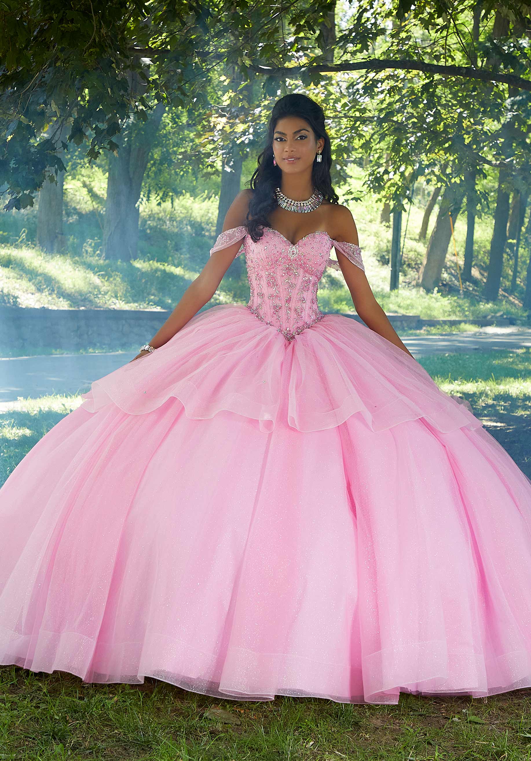 Rhinestone and Crystal Beaded Corset Bodice Quinceañera Dress