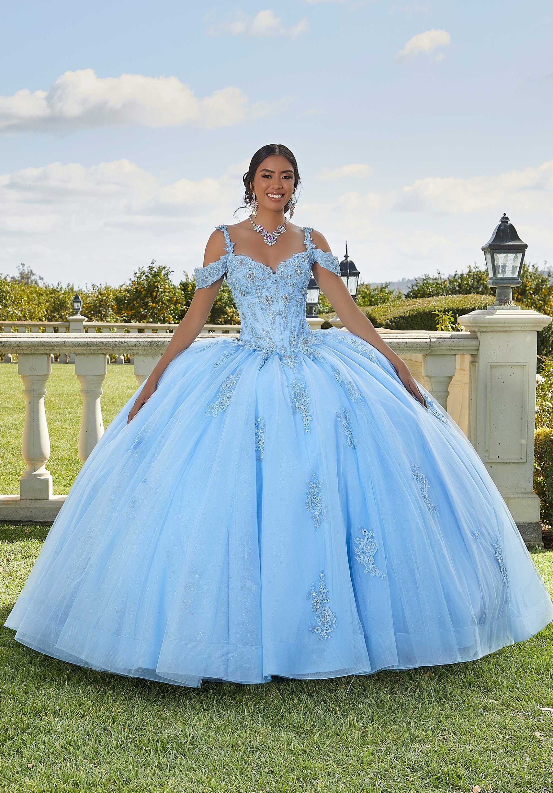Chantilly Lace and Sparkle Tulle Quinceañera Dress