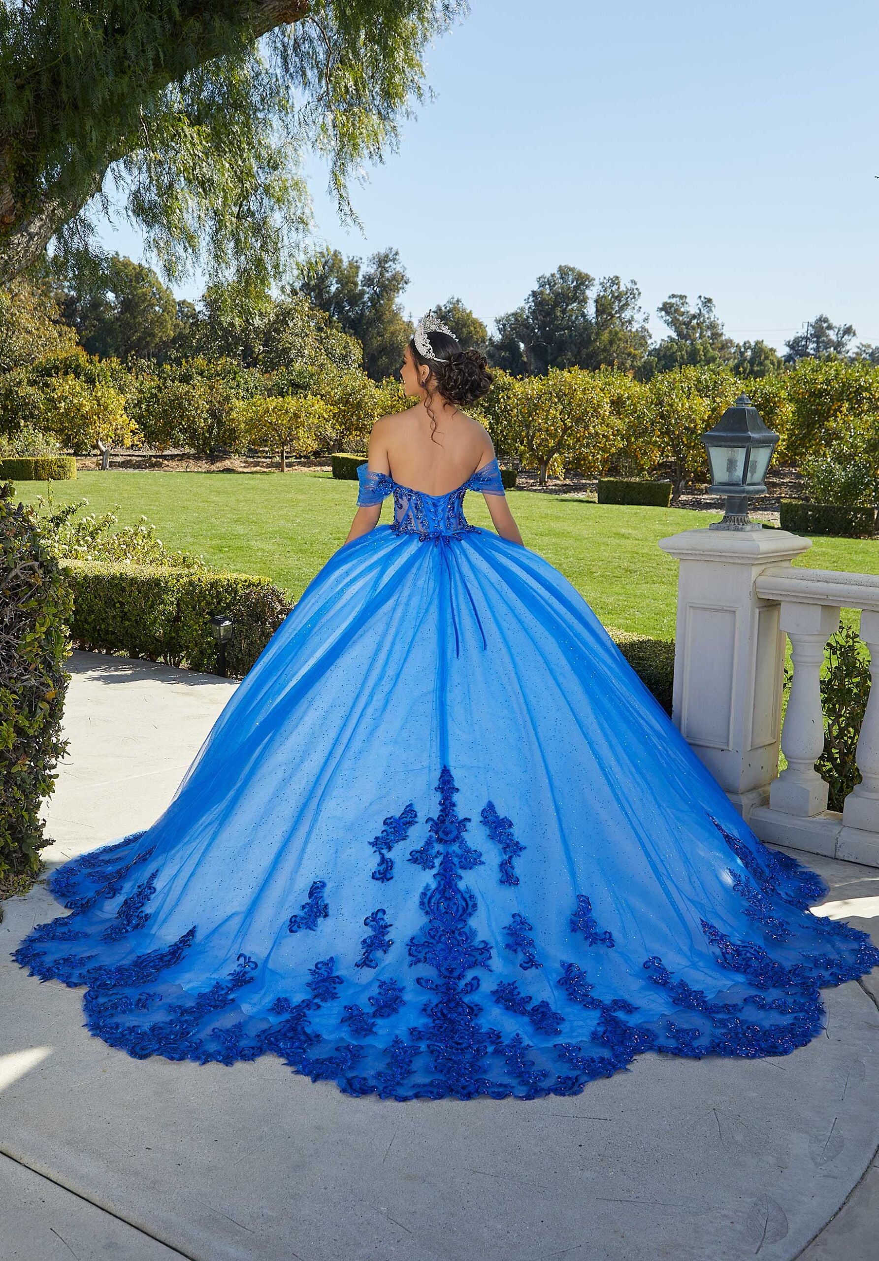 Rhinestone and Crystal Beaded Quinceañera Dress with Sheer Bodice