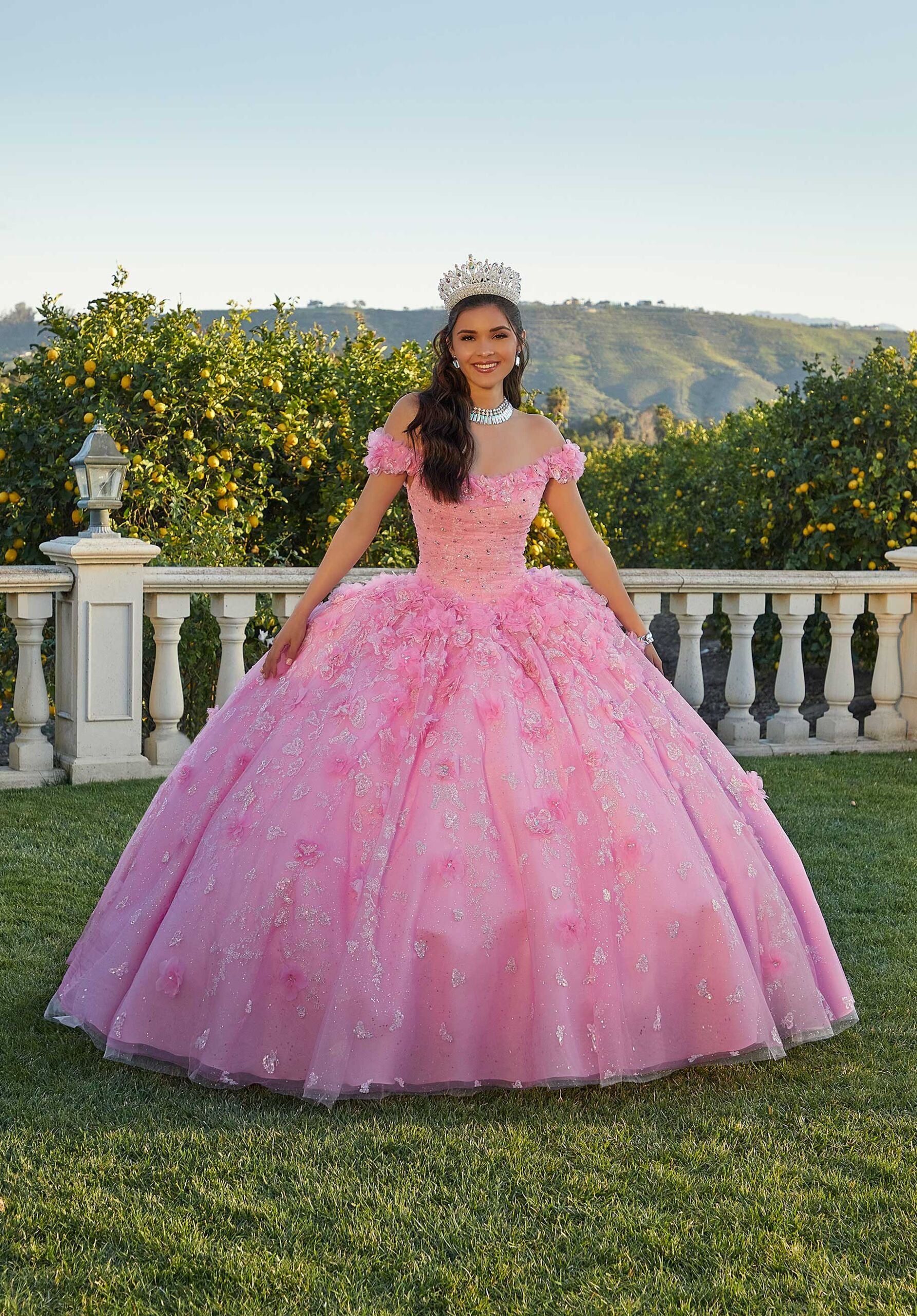 Off The Shoulder Patterned Sequin Tulle Quinceañera Dress