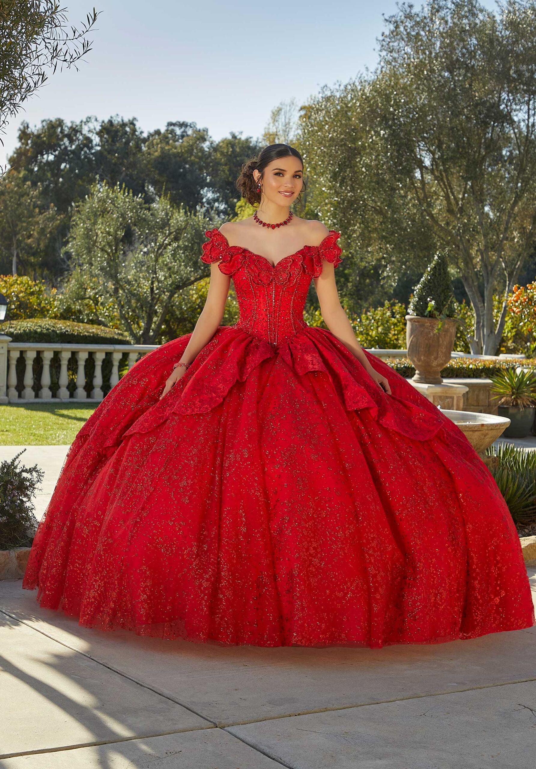 Crystal Beaded Quinceañera Dress with Butterfly Neckline