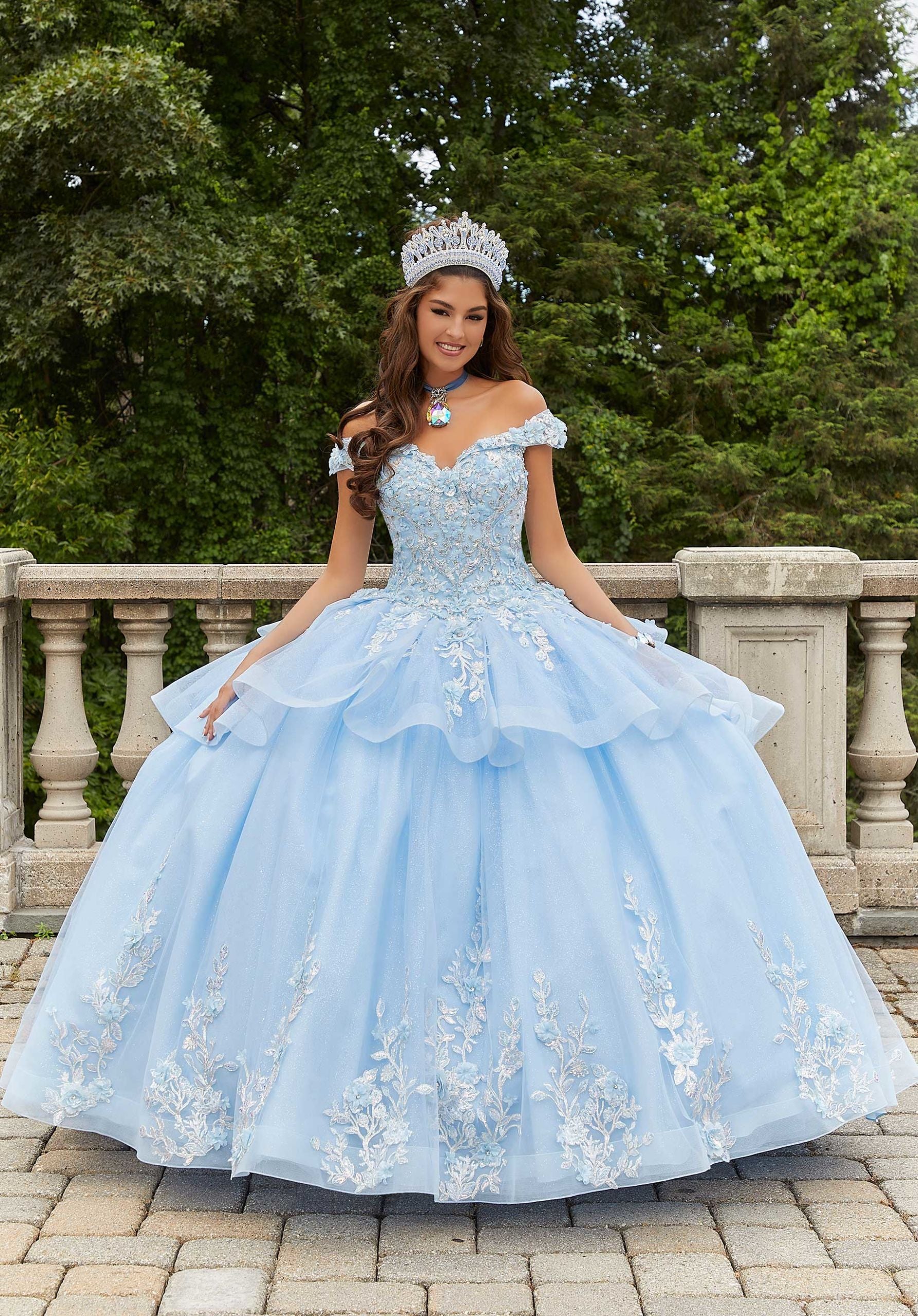 Three-Dimensional Floral Quinceañera Dress with Flounced Overskirt