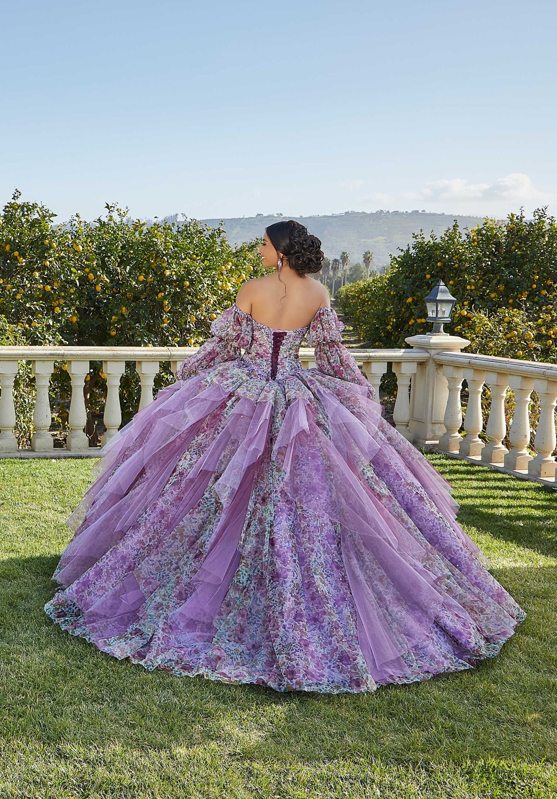 Floral Printed Tulle Quinceañera Dress