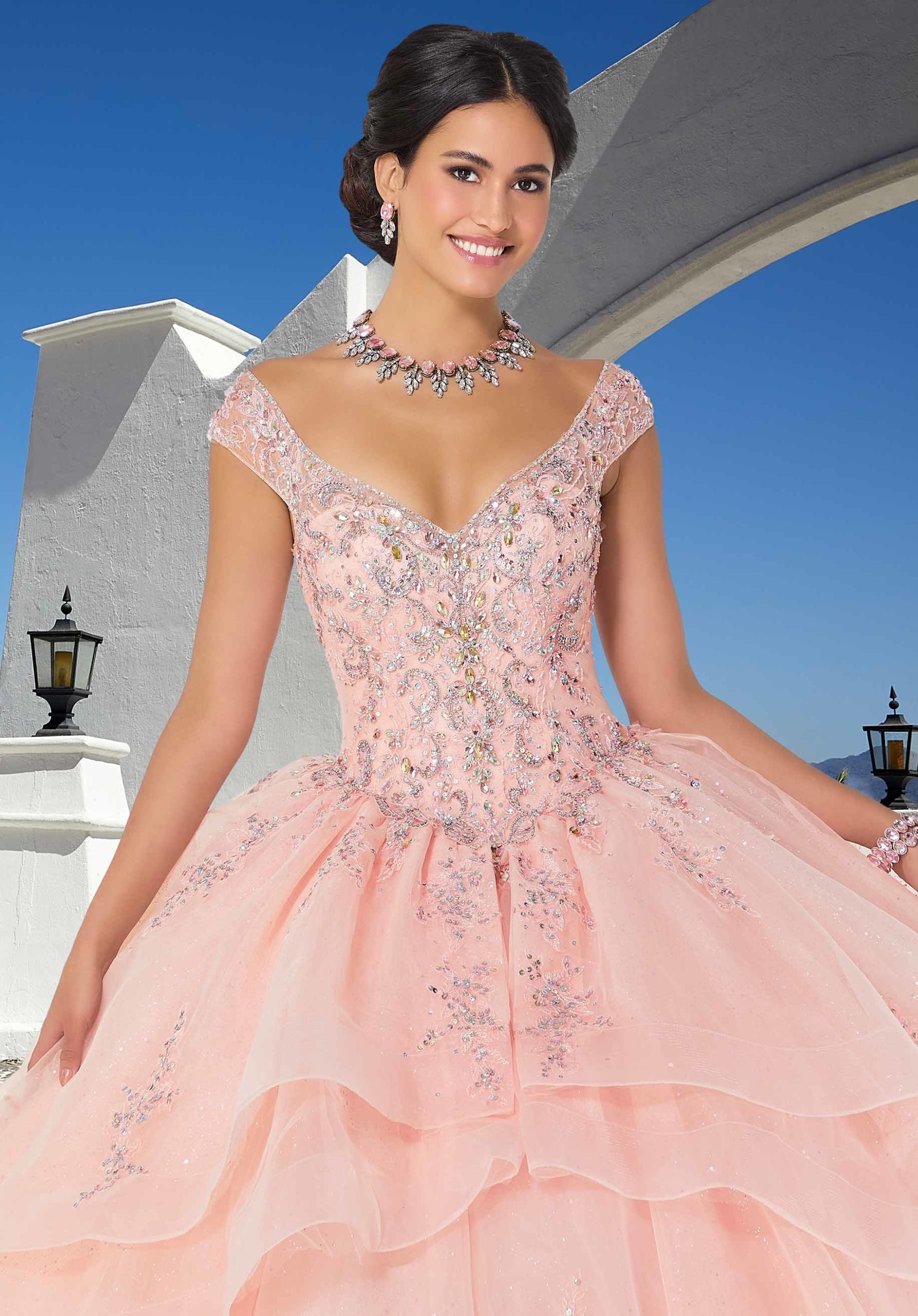 Organza Quinceañera Dress with Rhinestone and Crystal Beaded Embroidery
