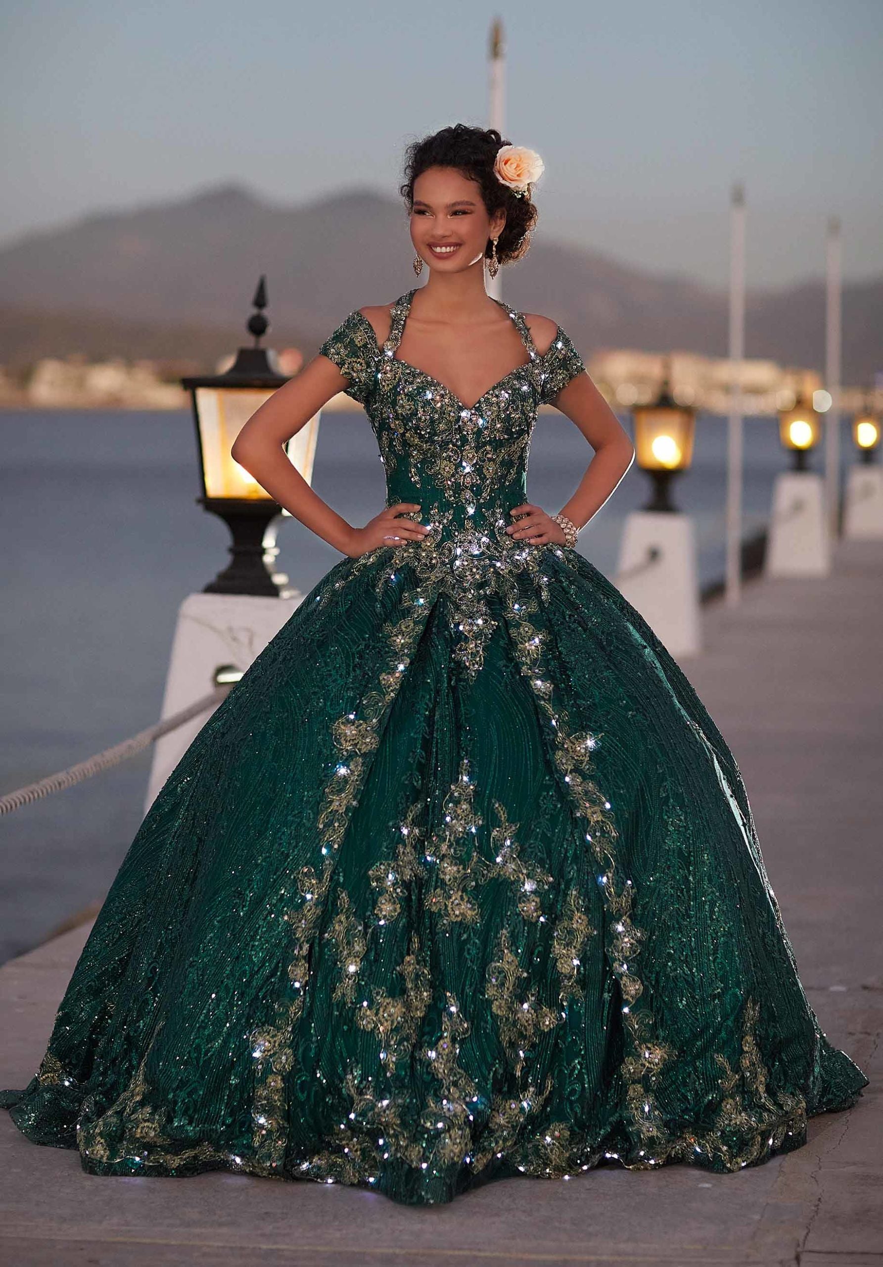 Patterned Sparkle Tulle Quinceañera Dress