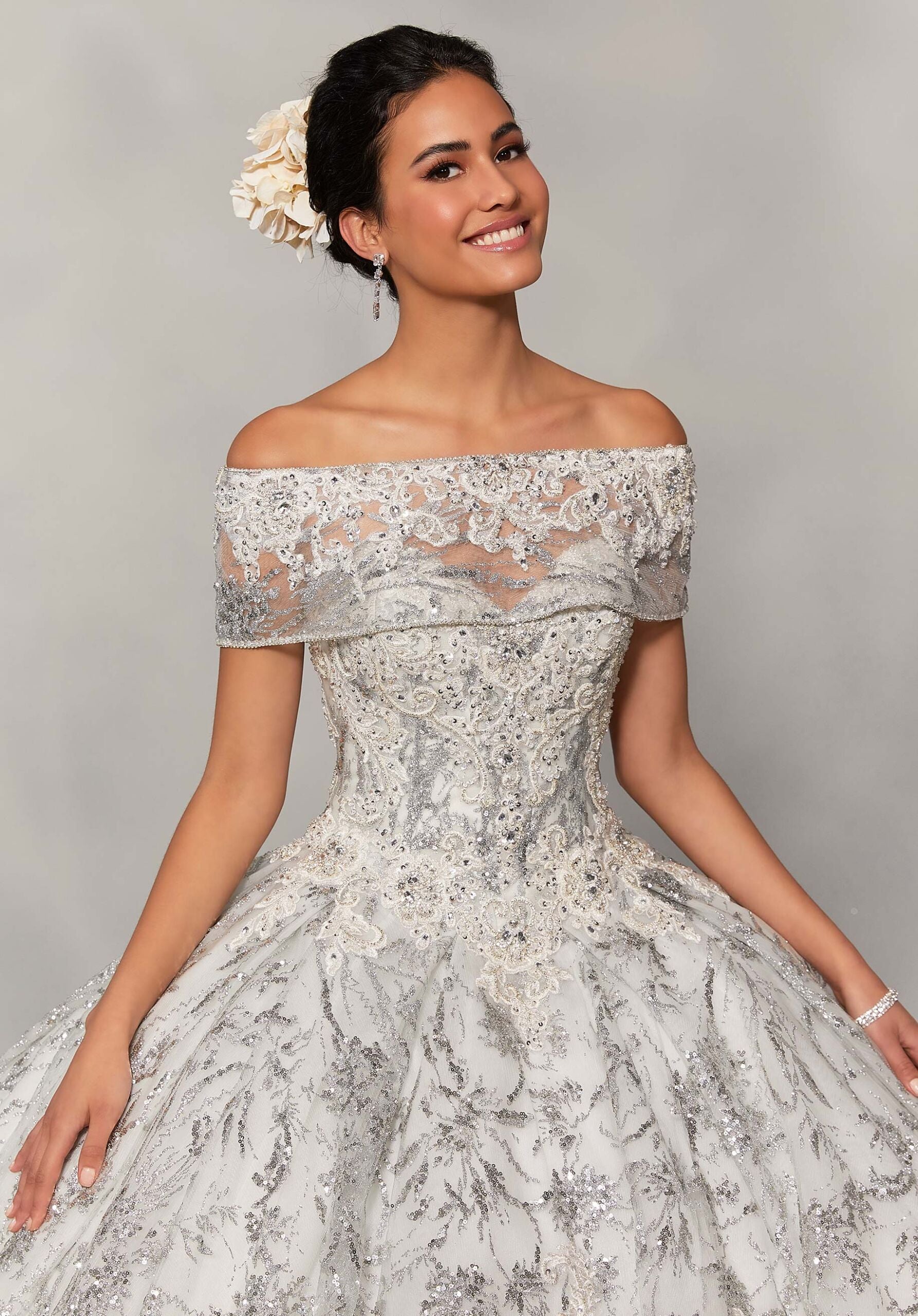 Embroidered Lace High Low Quinceañera Dress