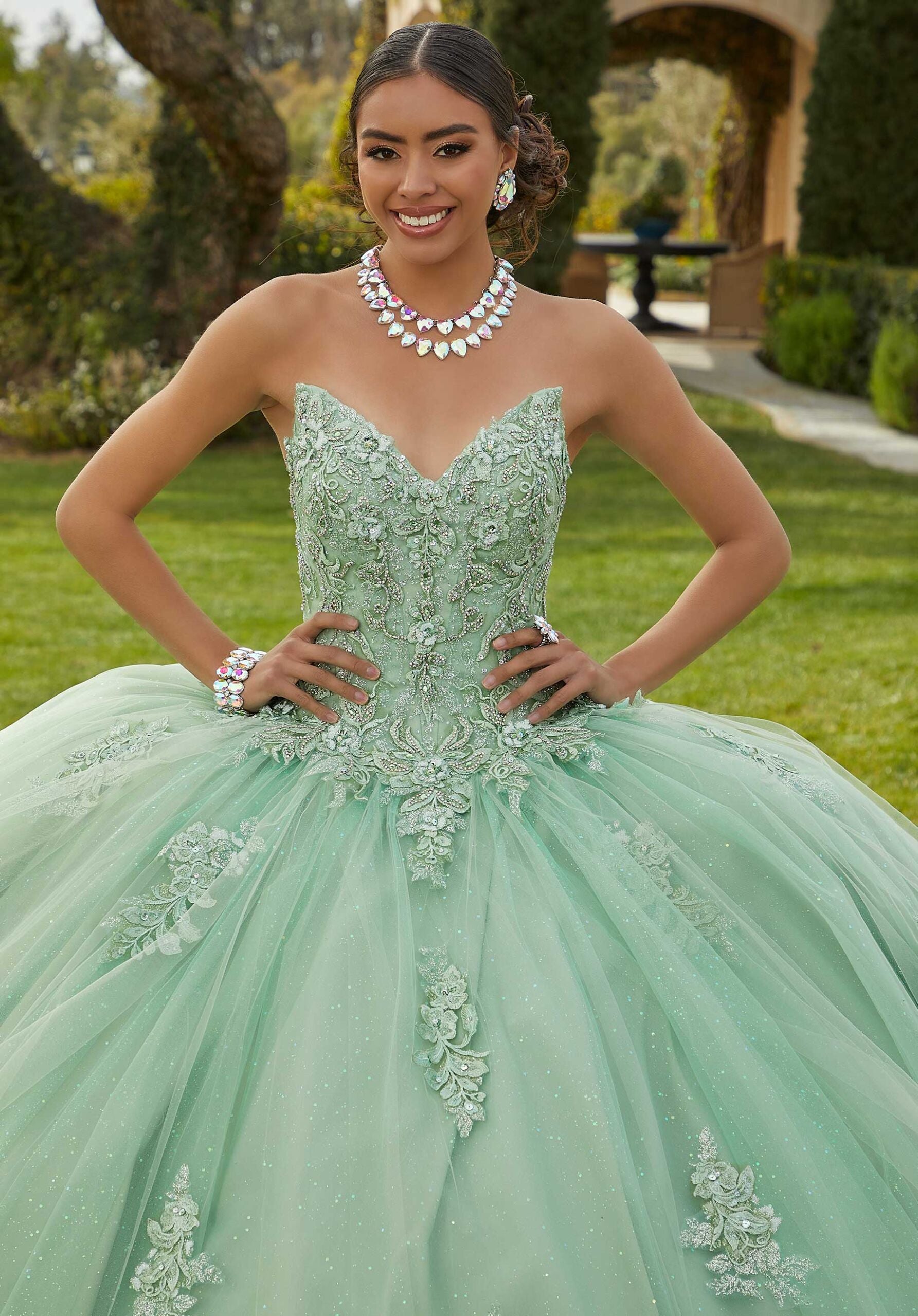 Glitter Tulle Quinceañera Dress with Glitter Lace Appliqués