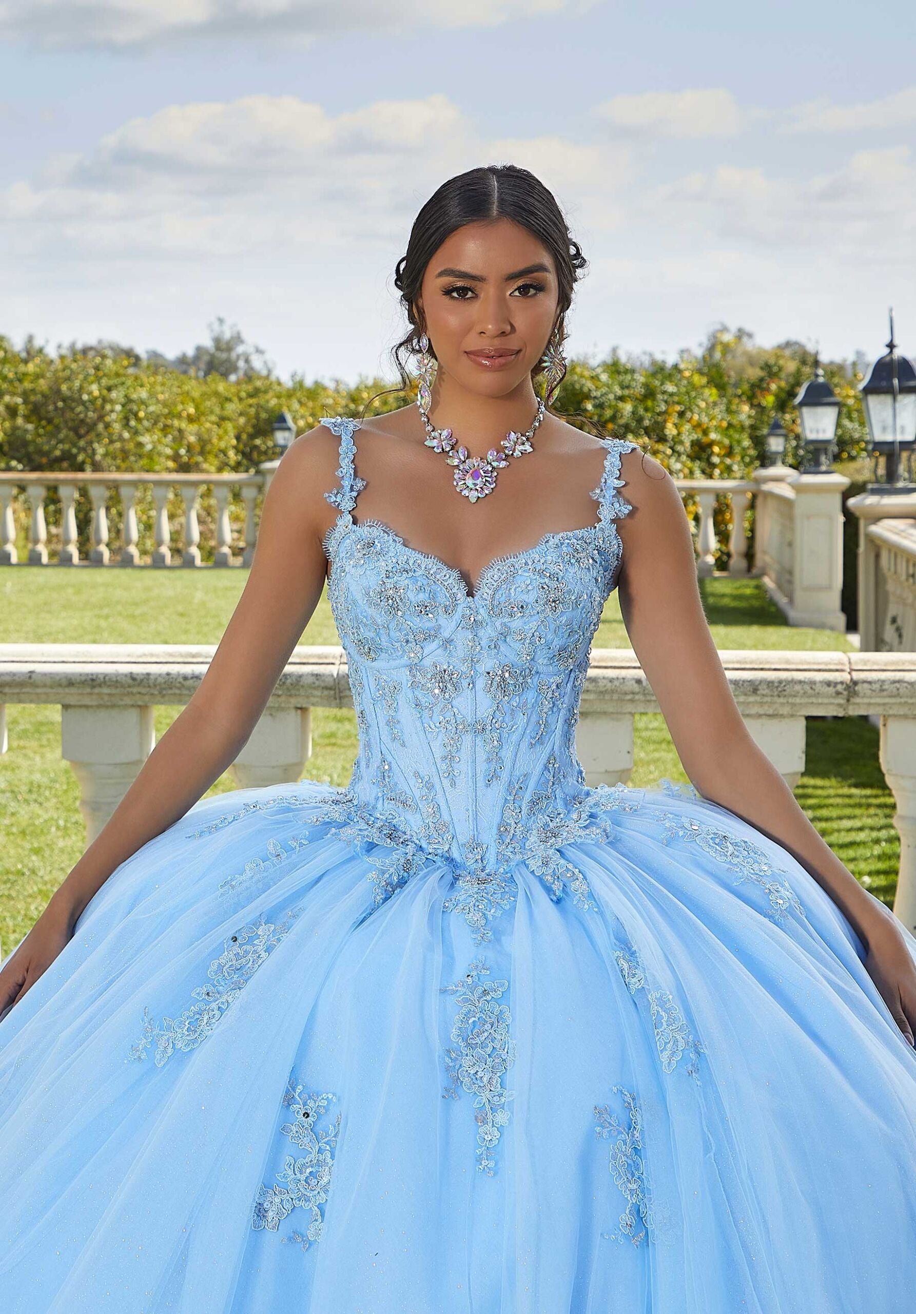 Chantilly Lace and Sparkle Tulle Quinceañera Dress