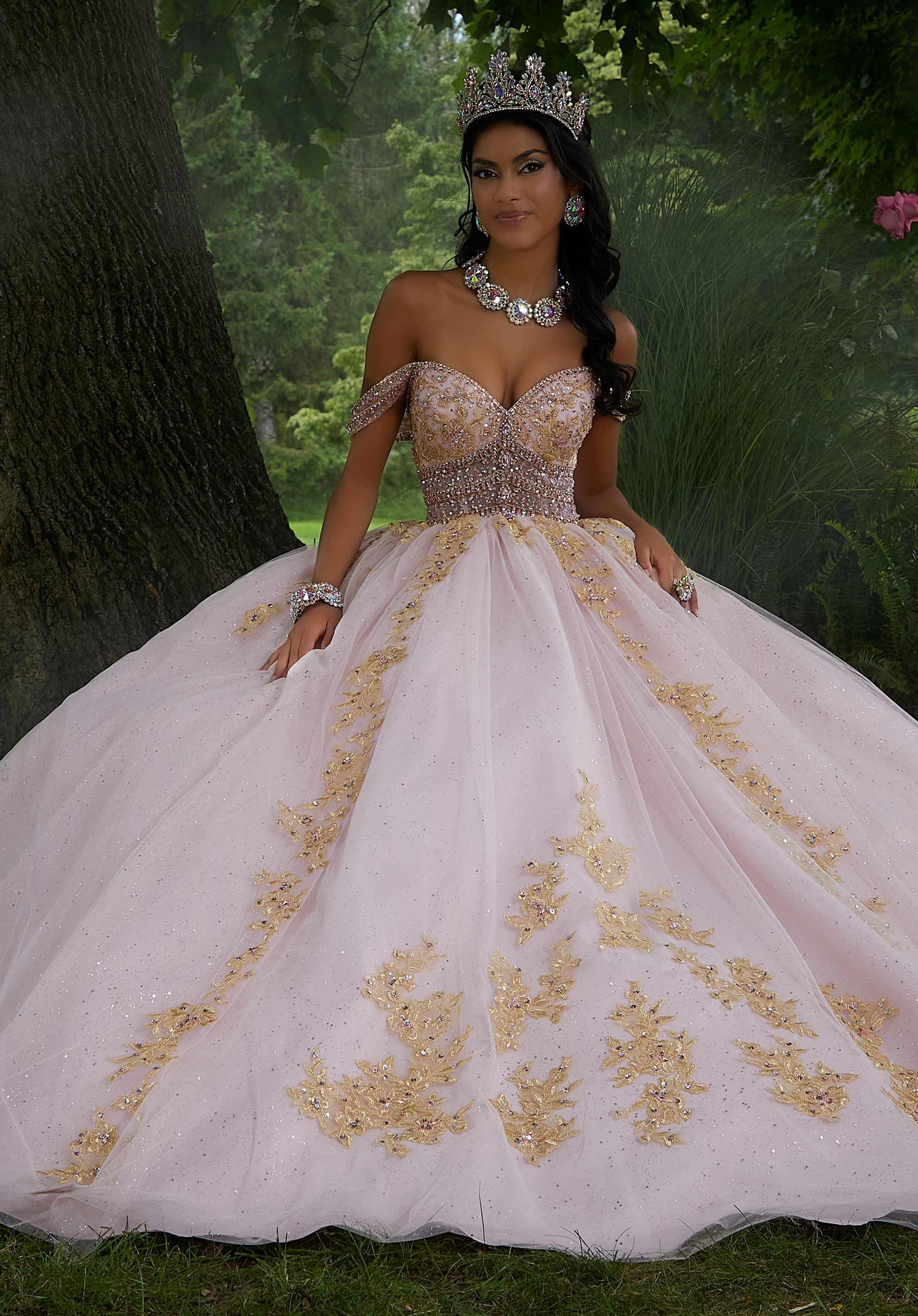 Rhinestone Waist Quinceañera Dress with Back Bow