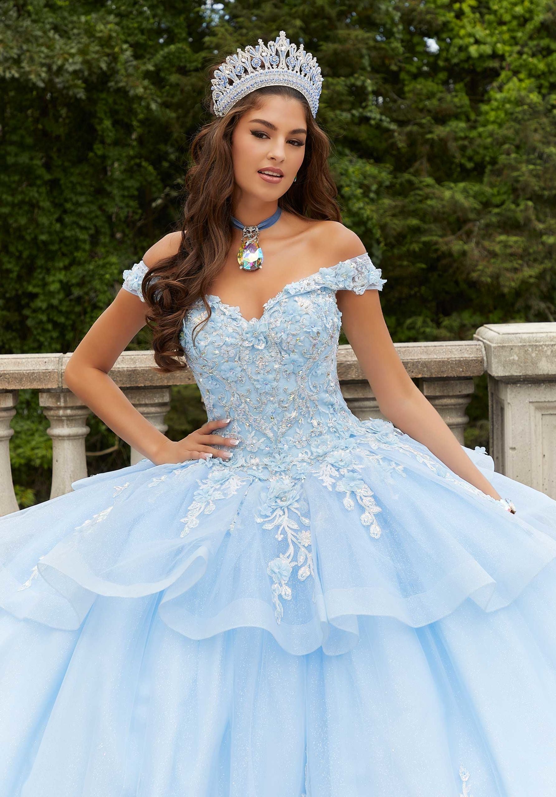 Three-Dimensional Floral Quinceañera Dress with Flounced Overskirt